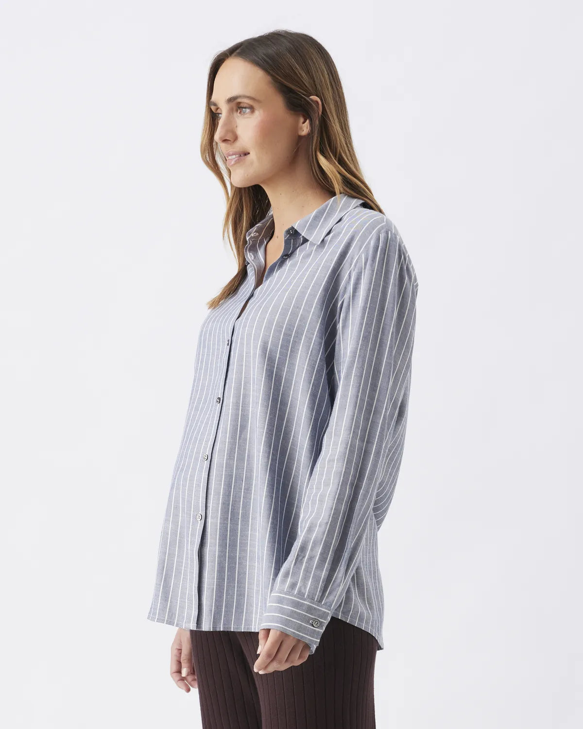 Millie Button Up Shirt Denim / White