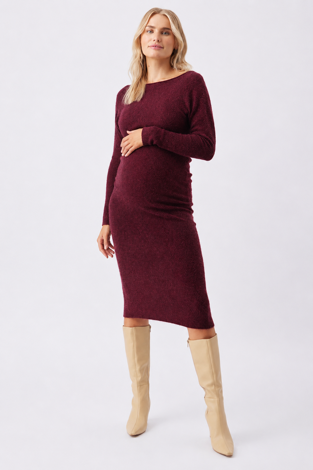 Tobie Off Shoulder Knit Dress Burgundy