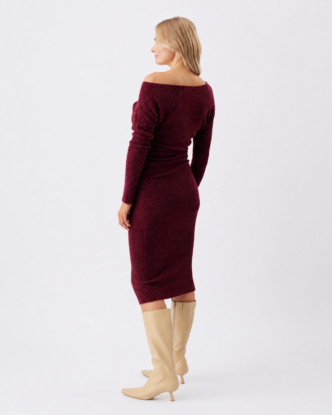 Tobie Off Shoulder Knit Dress Burgundy