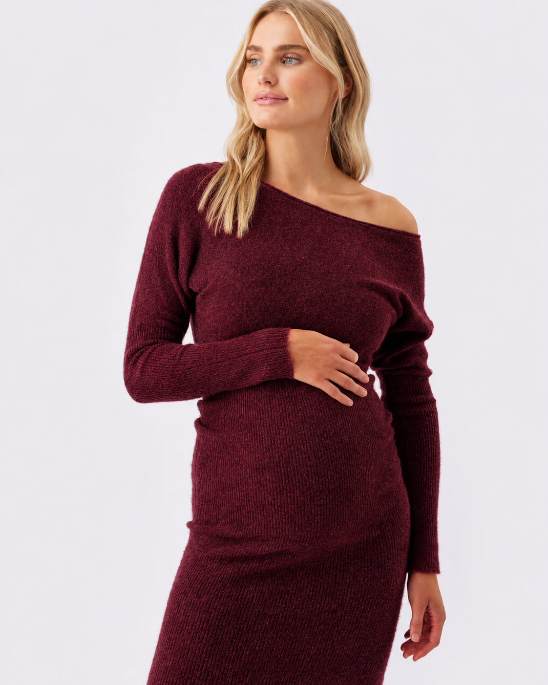 Tobie Off Shoulder Knit Dress Burgundy