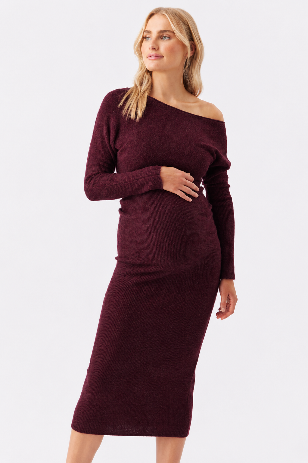 Tobie Off Shoulder Knit Dress Burgundy