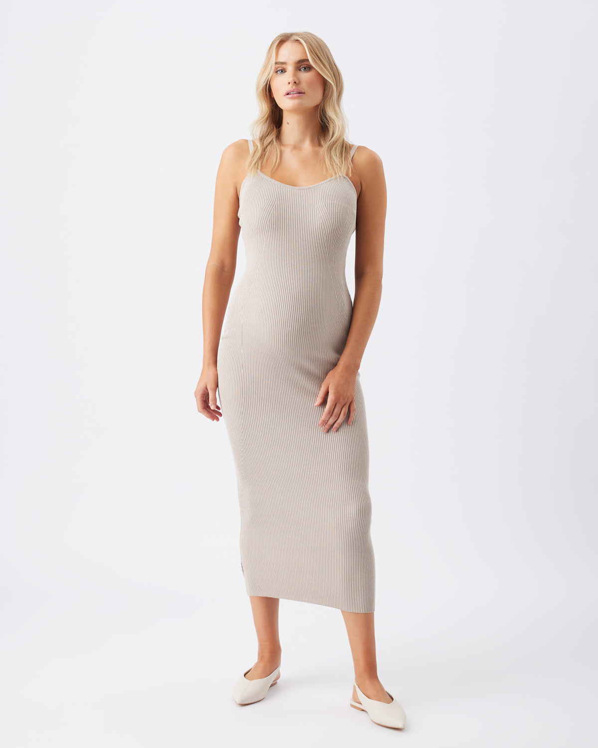 Celine Rib Knit Dress  Stone