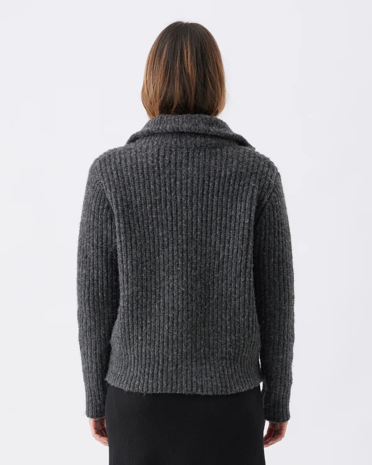 Layla Zip Through Knit Dark Charcoal
