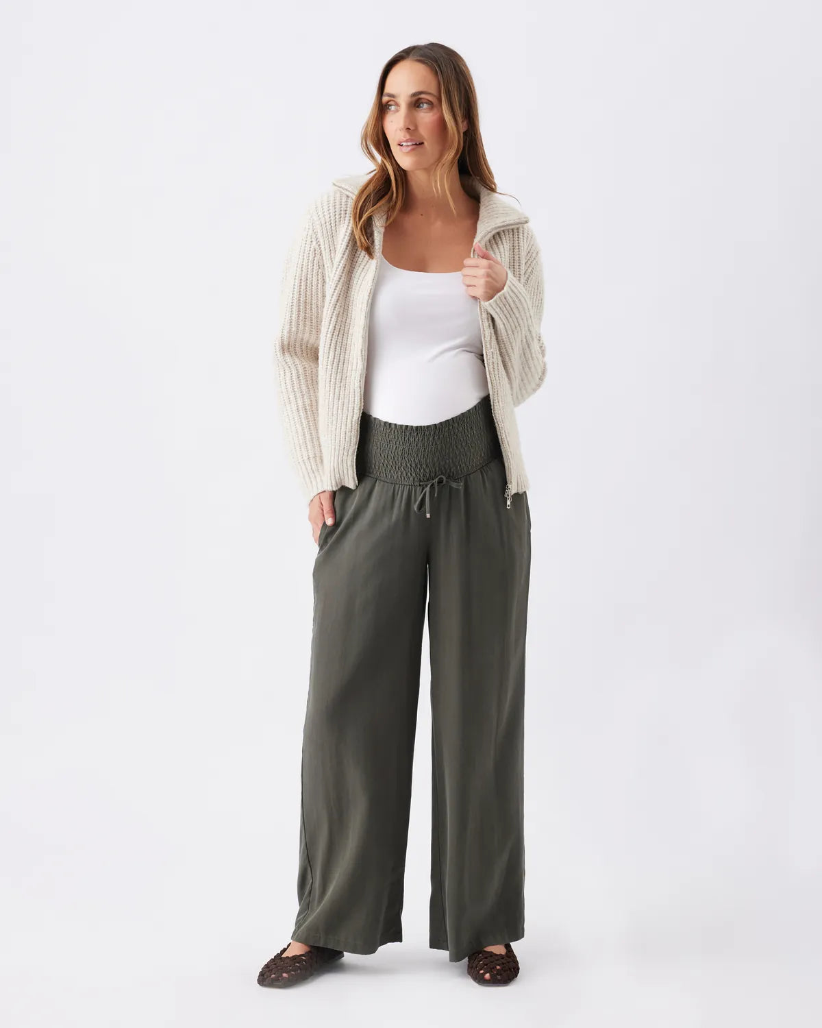 Layla Zip Through Knit Oat Marle