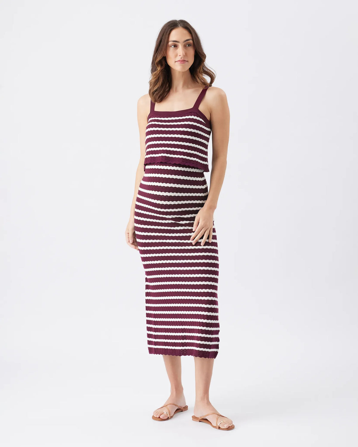 Pointelle Knit Nursing Dress  Maroon / White