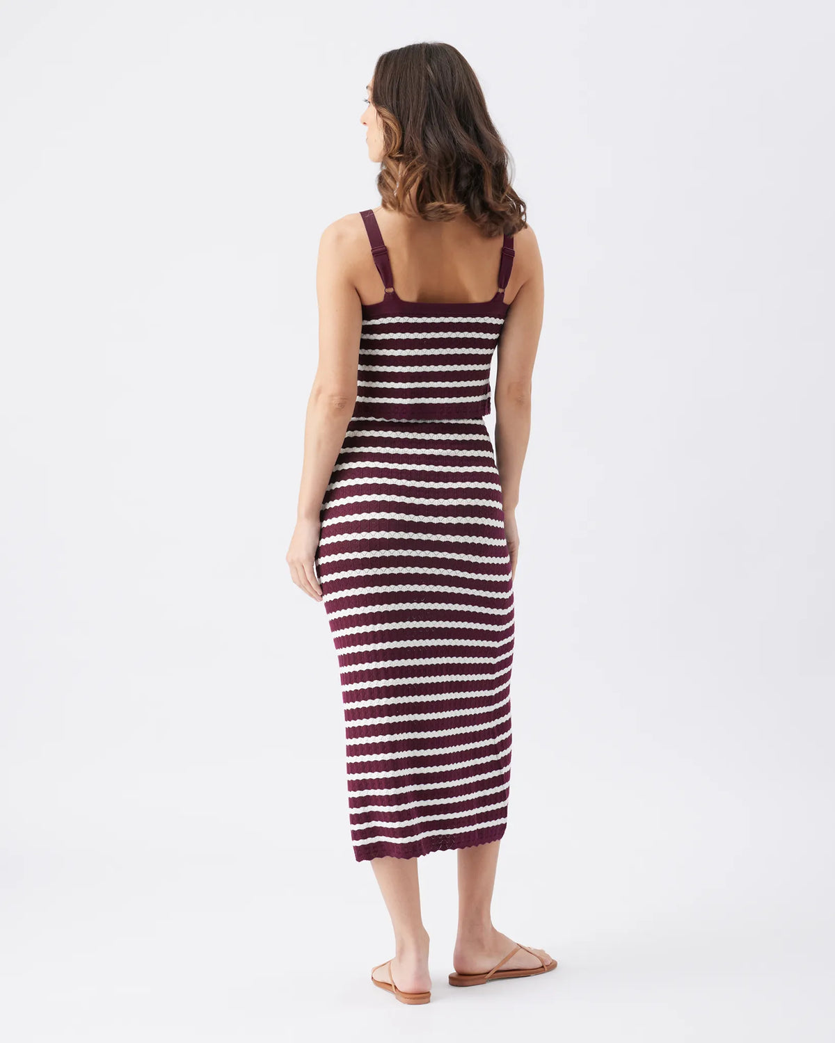 Pointelle Knit Nursing Dress  Maroon / White
