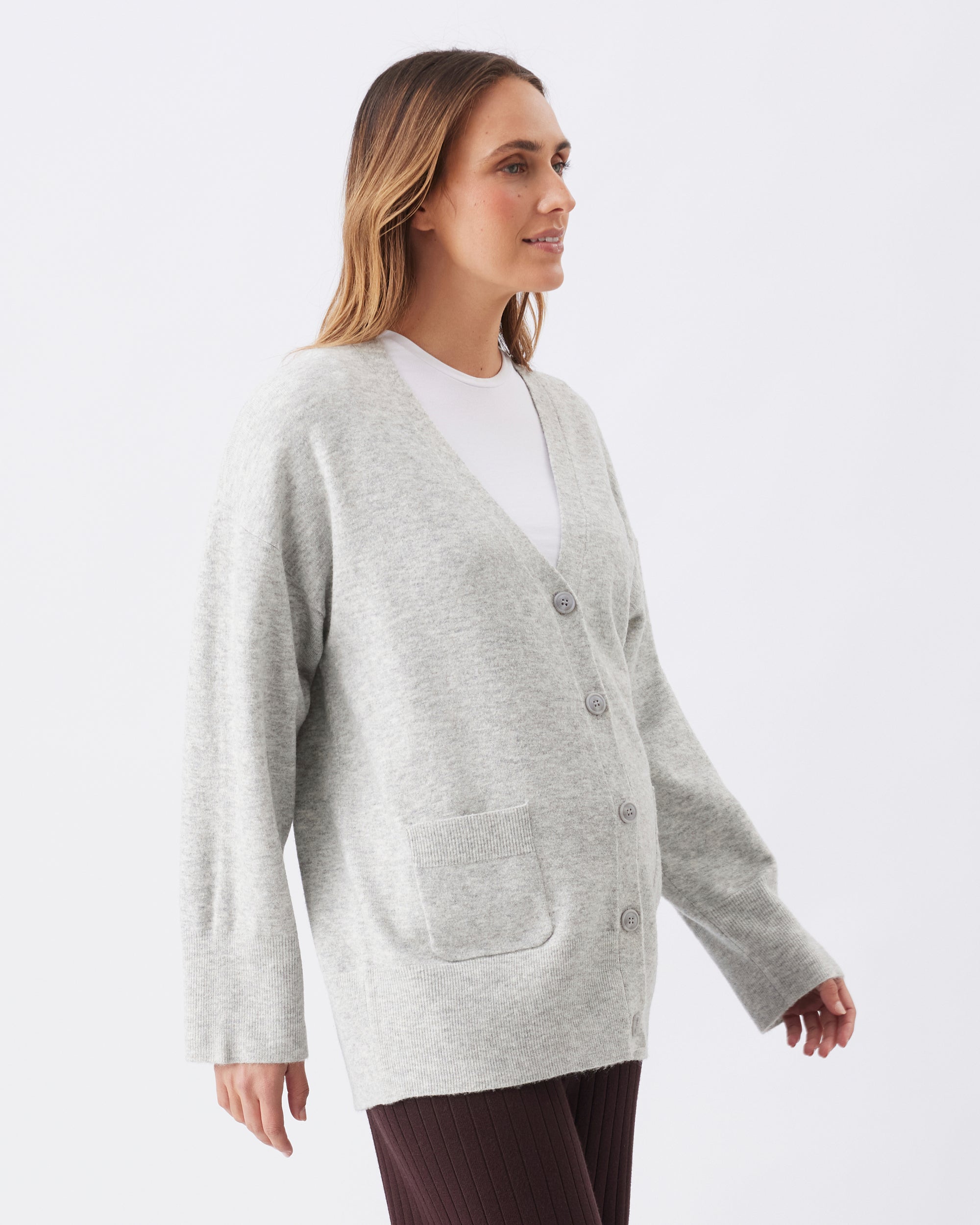 Chelsea V-Neck Cardigan  Silver Marle