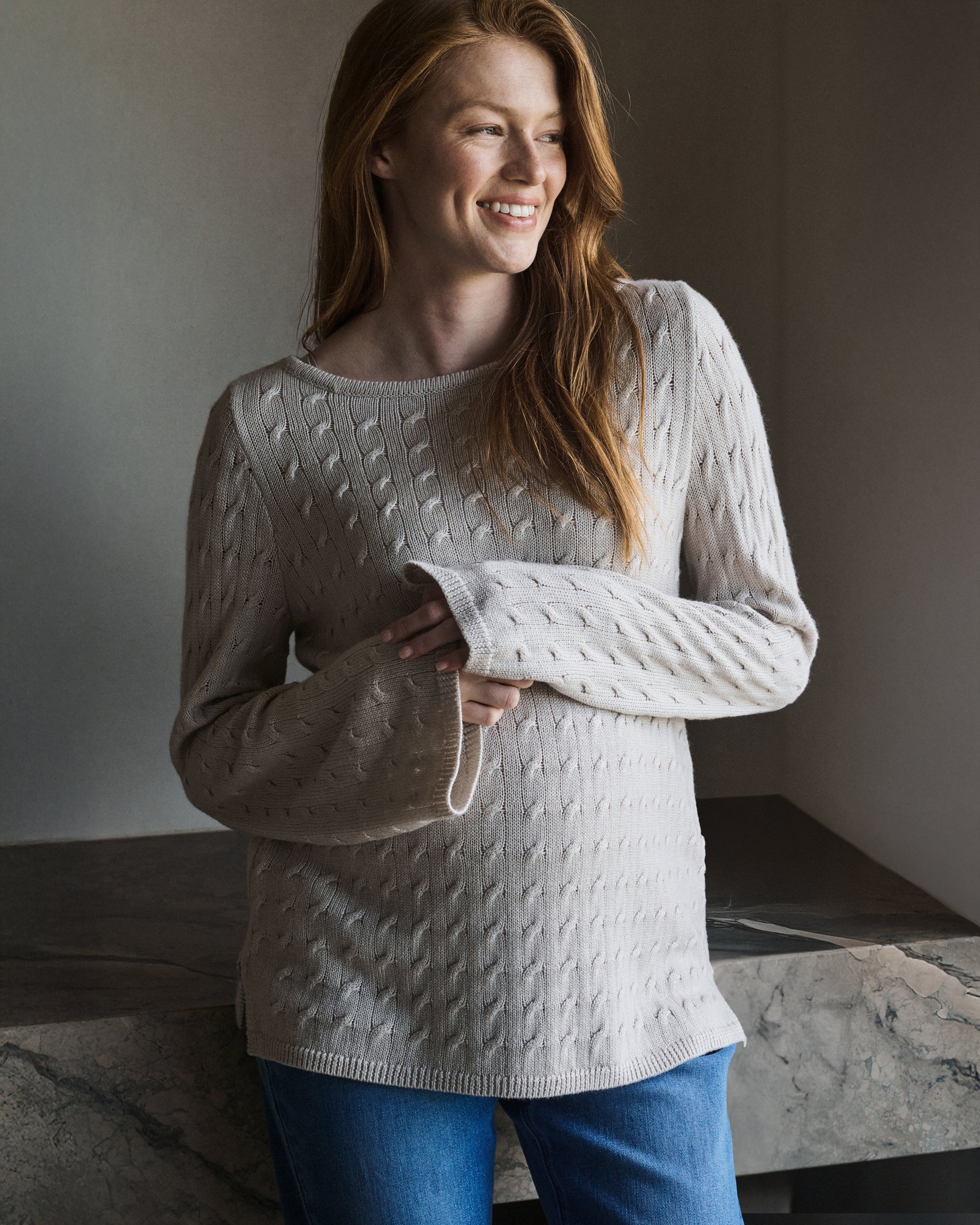Carla Cable Nursing Knit   Fawn