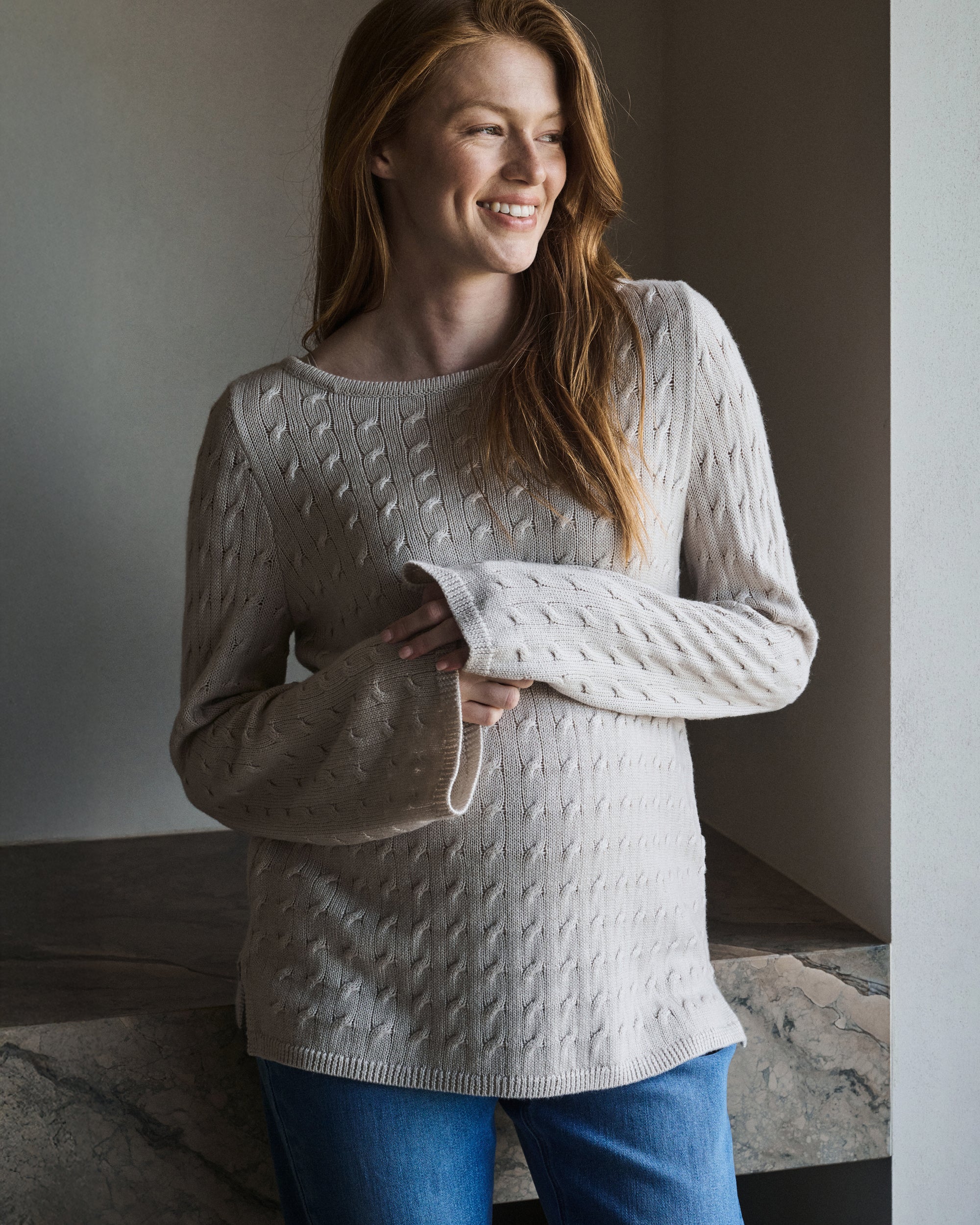 Carla Cable Nursing Knit   Fawn