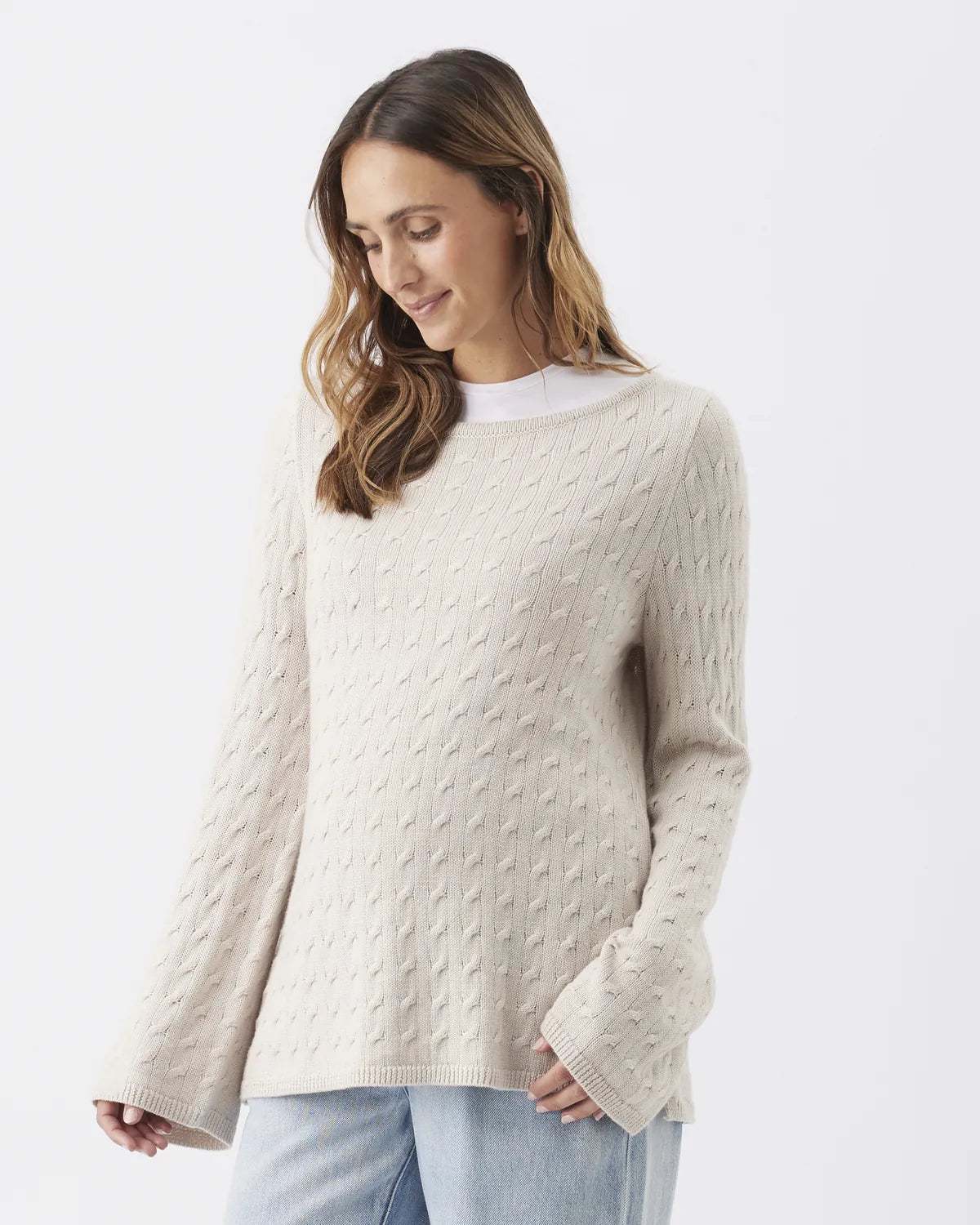 Carla Cable Nursing Knit   Fawn