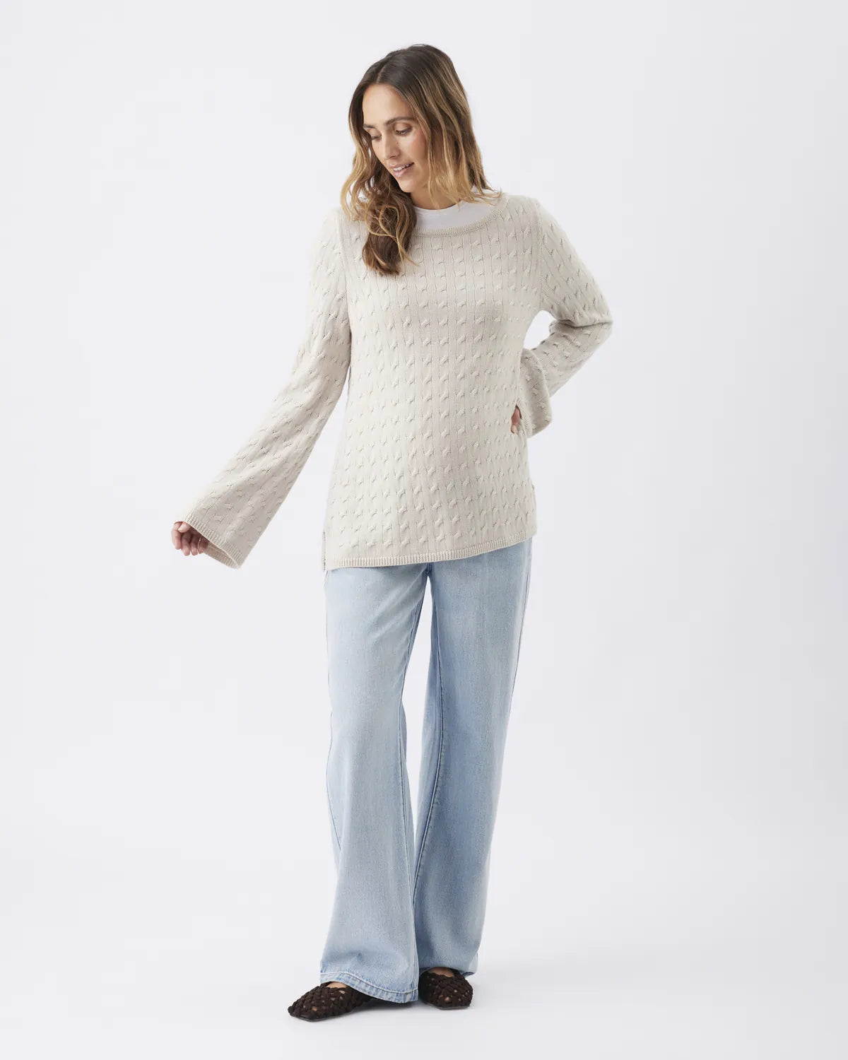 Carla Cable Nursing Knit   Fawn