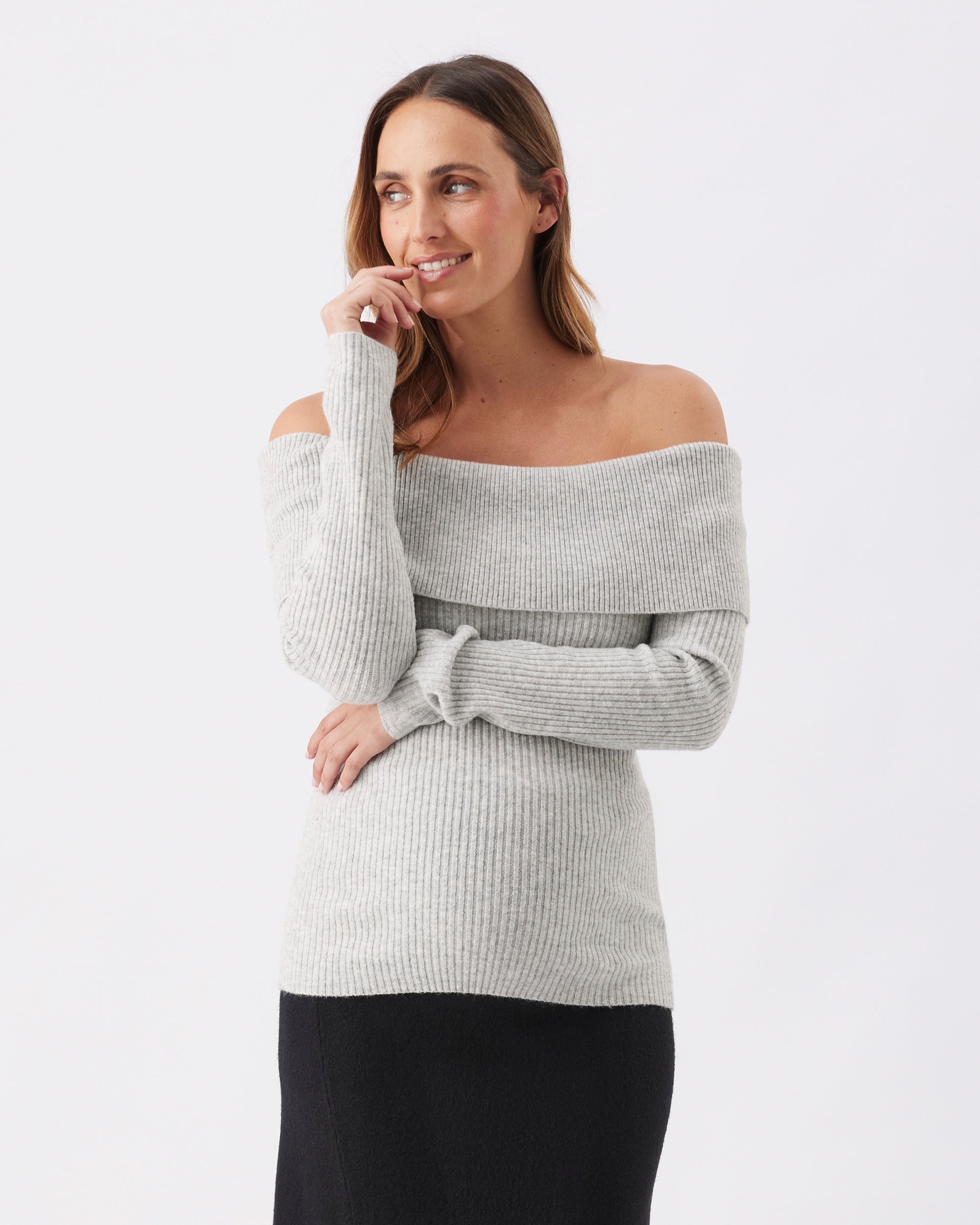 Maisy Off Shoulder Knit Silver Marle
