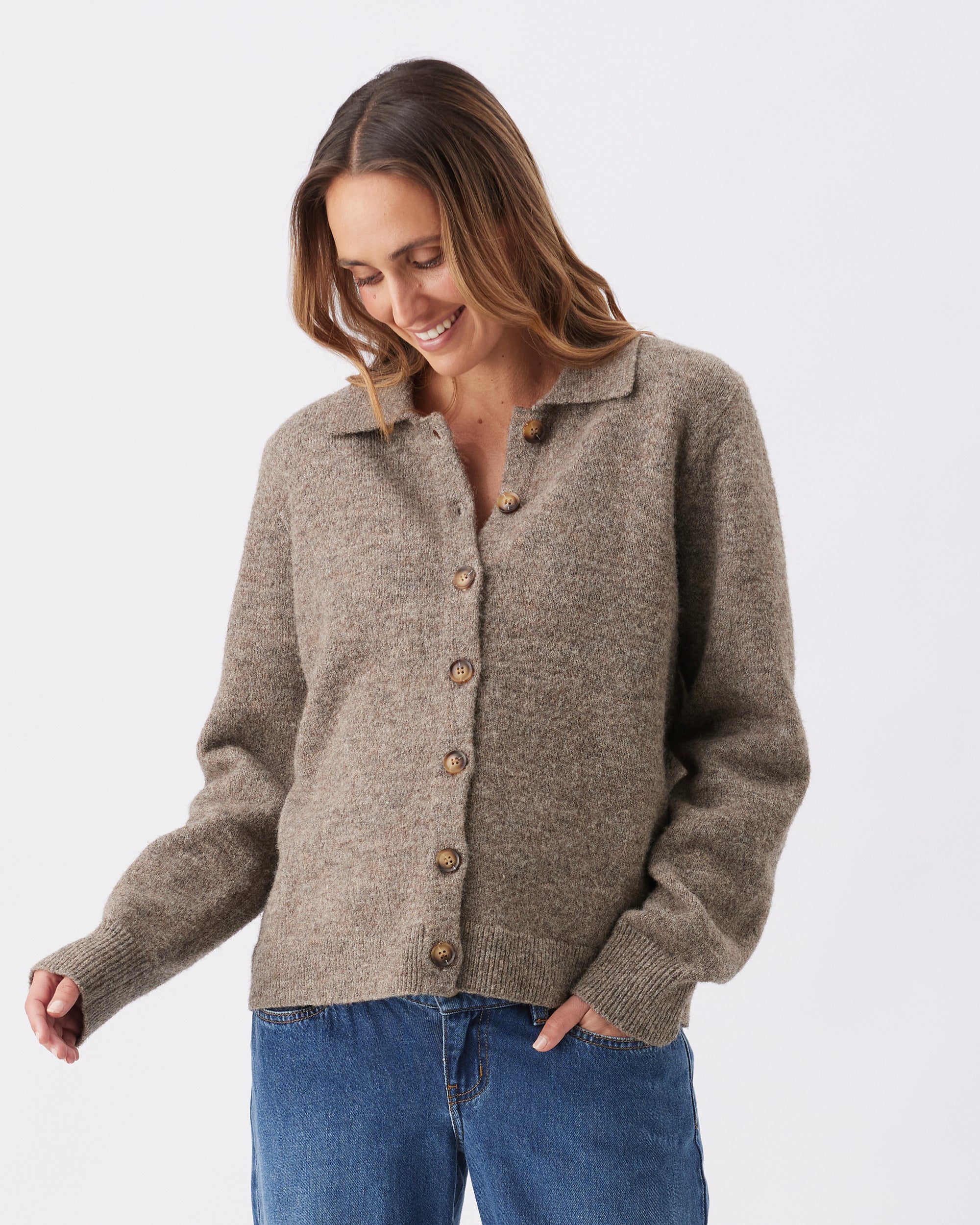 Brodie Collared Cardigan Truffle