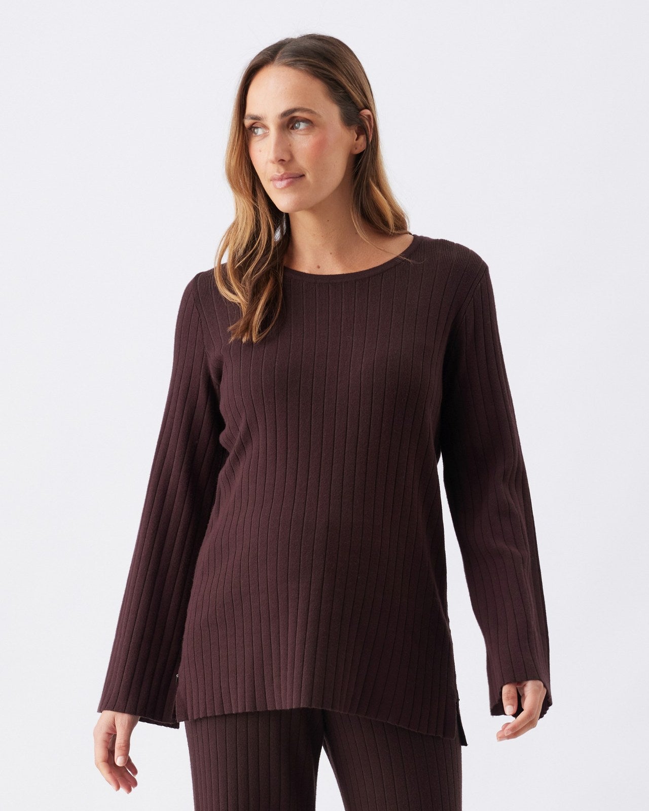 Dallas Rib Knit Nursing Top Cocoa