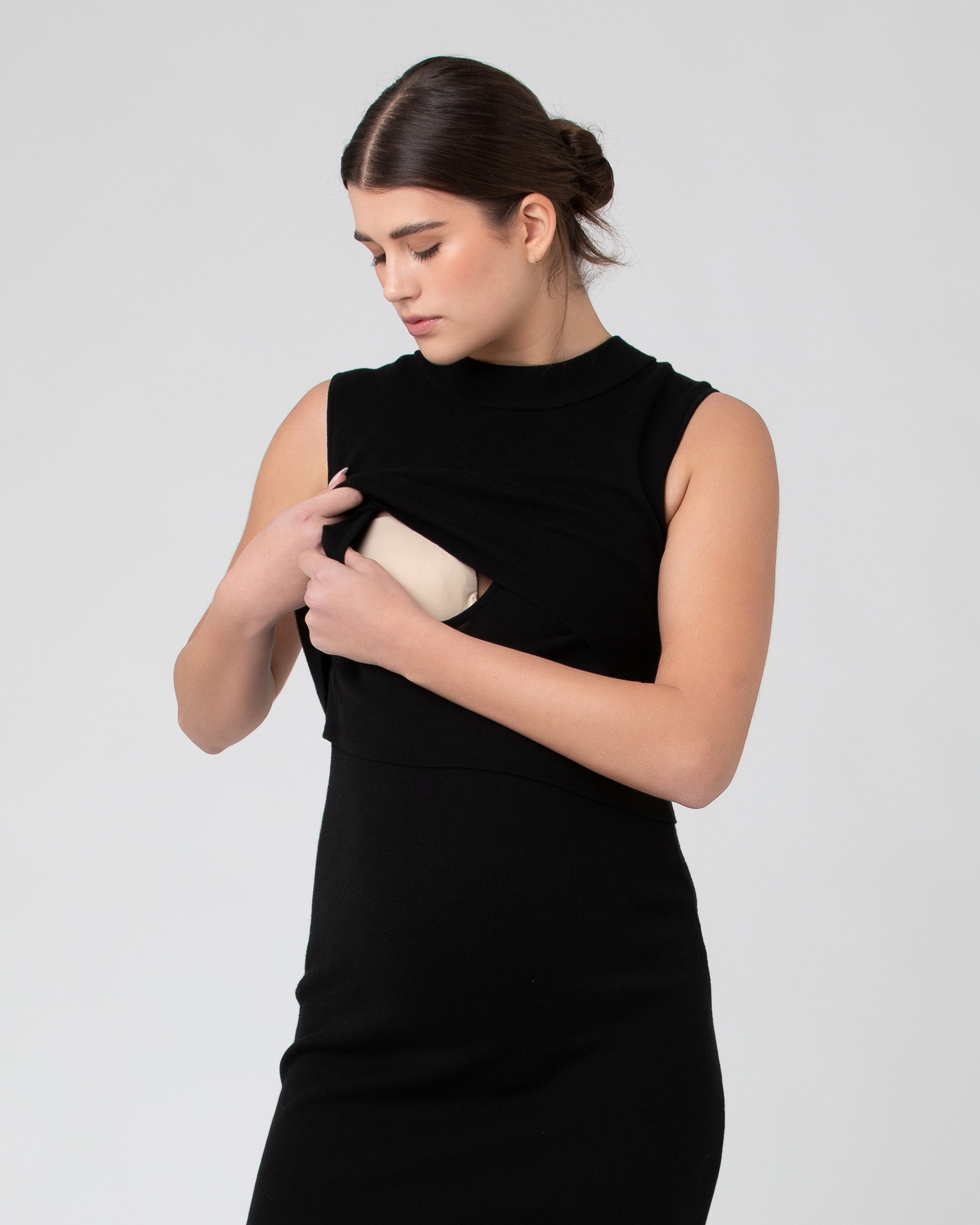 Layered Knit Nursing Dress Black