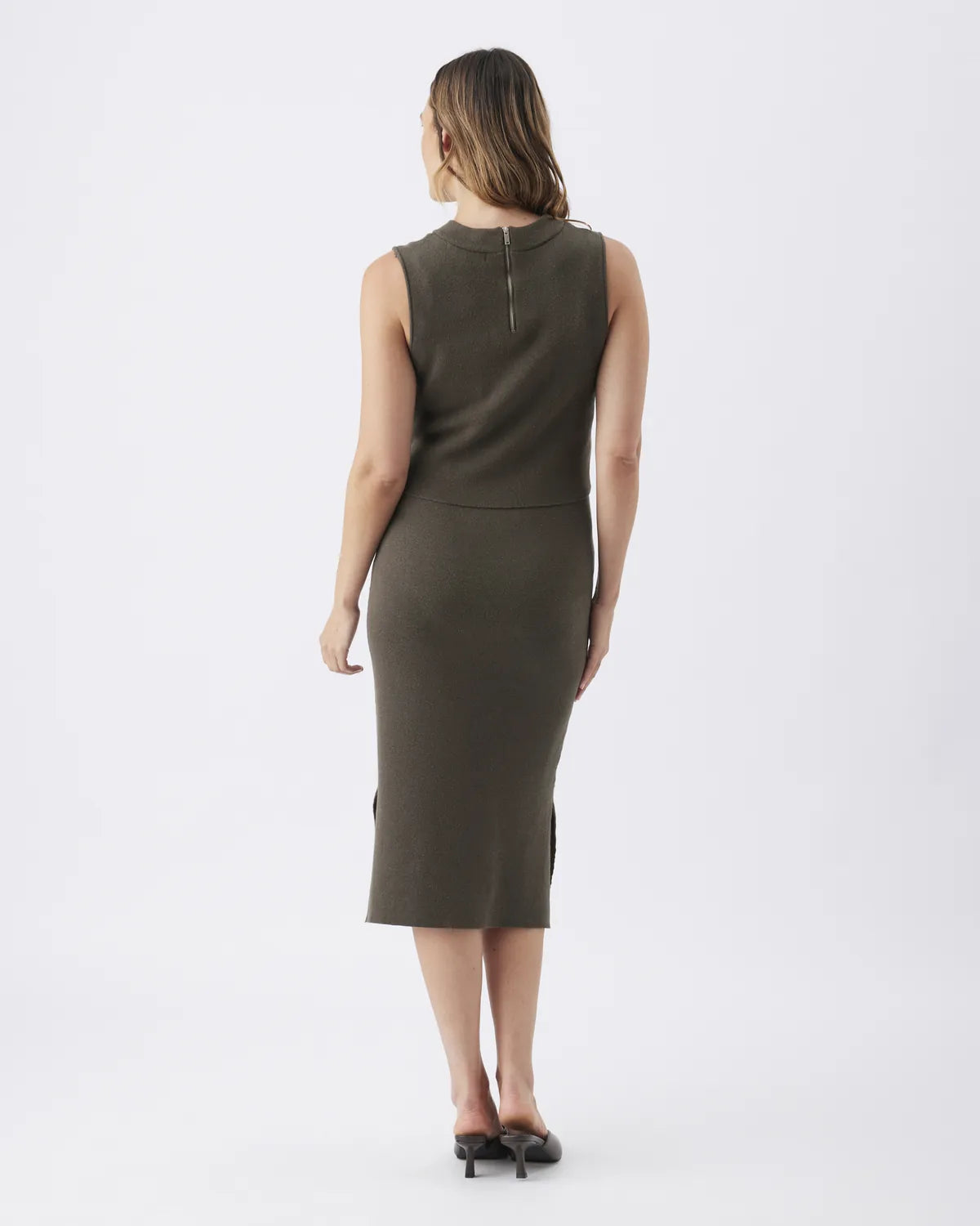 Layered Knit Nursing Dress Khaki