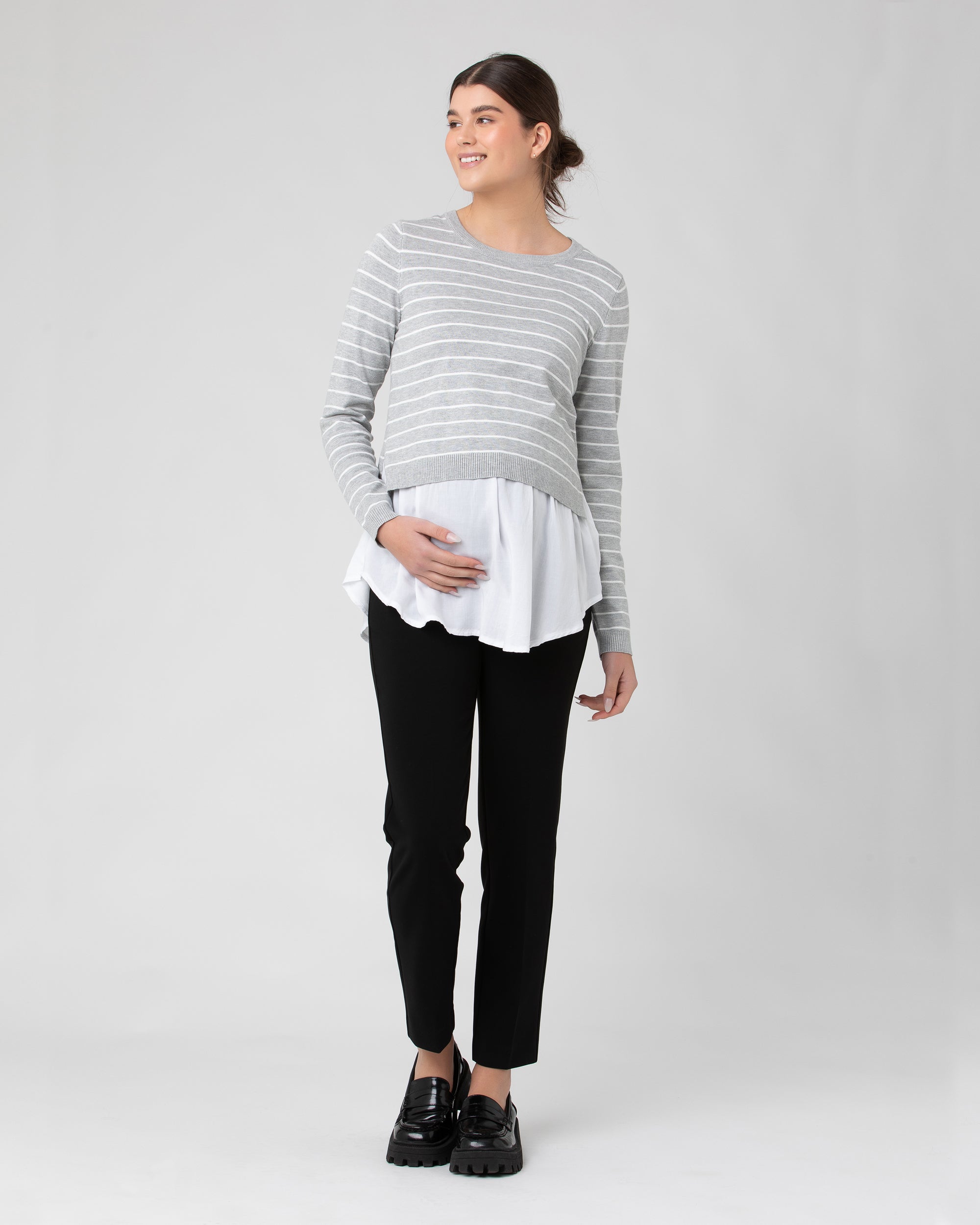 Sia Nursing Knit Silver Marle / White