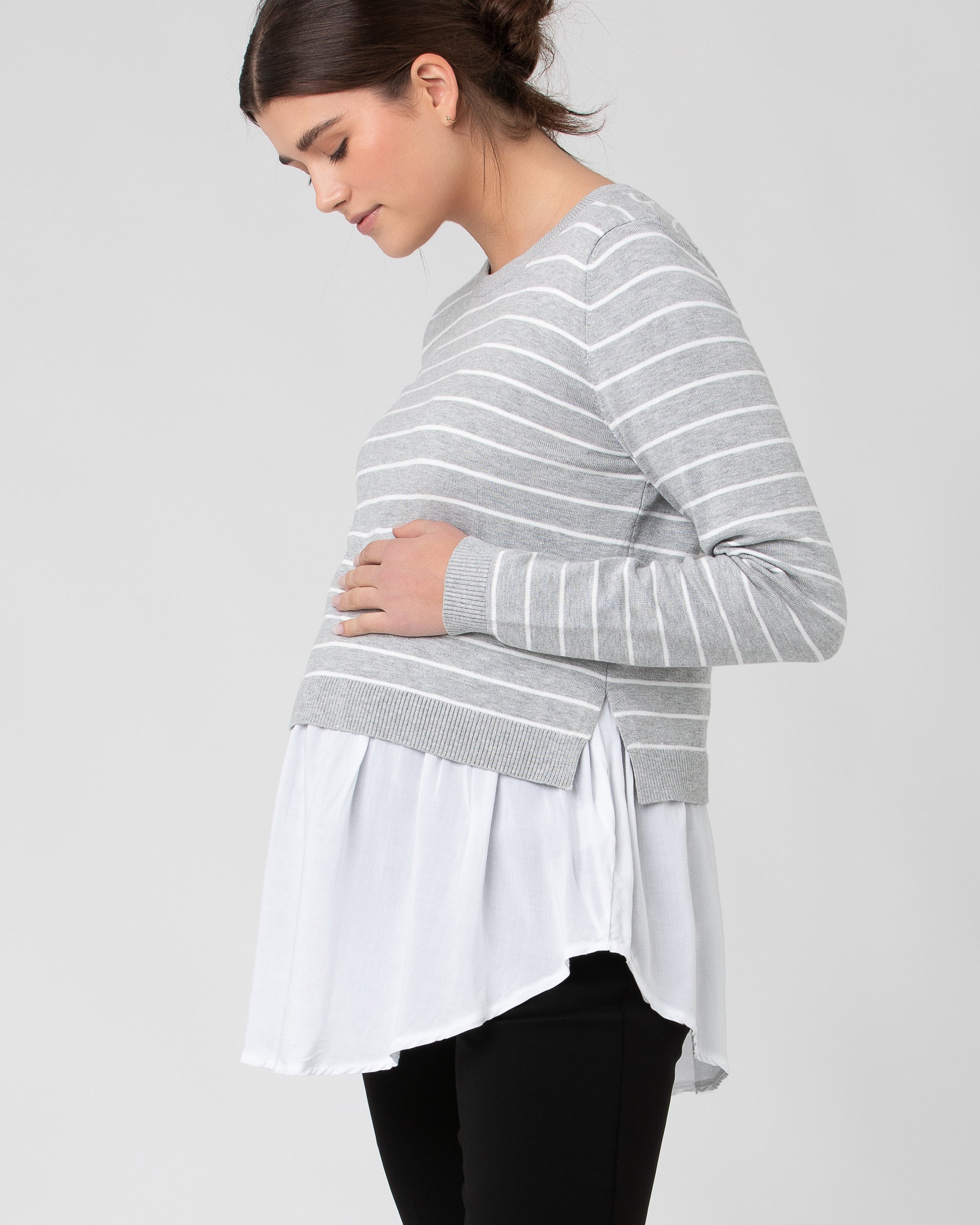 Sia Nursing Knit Silver Marle / White