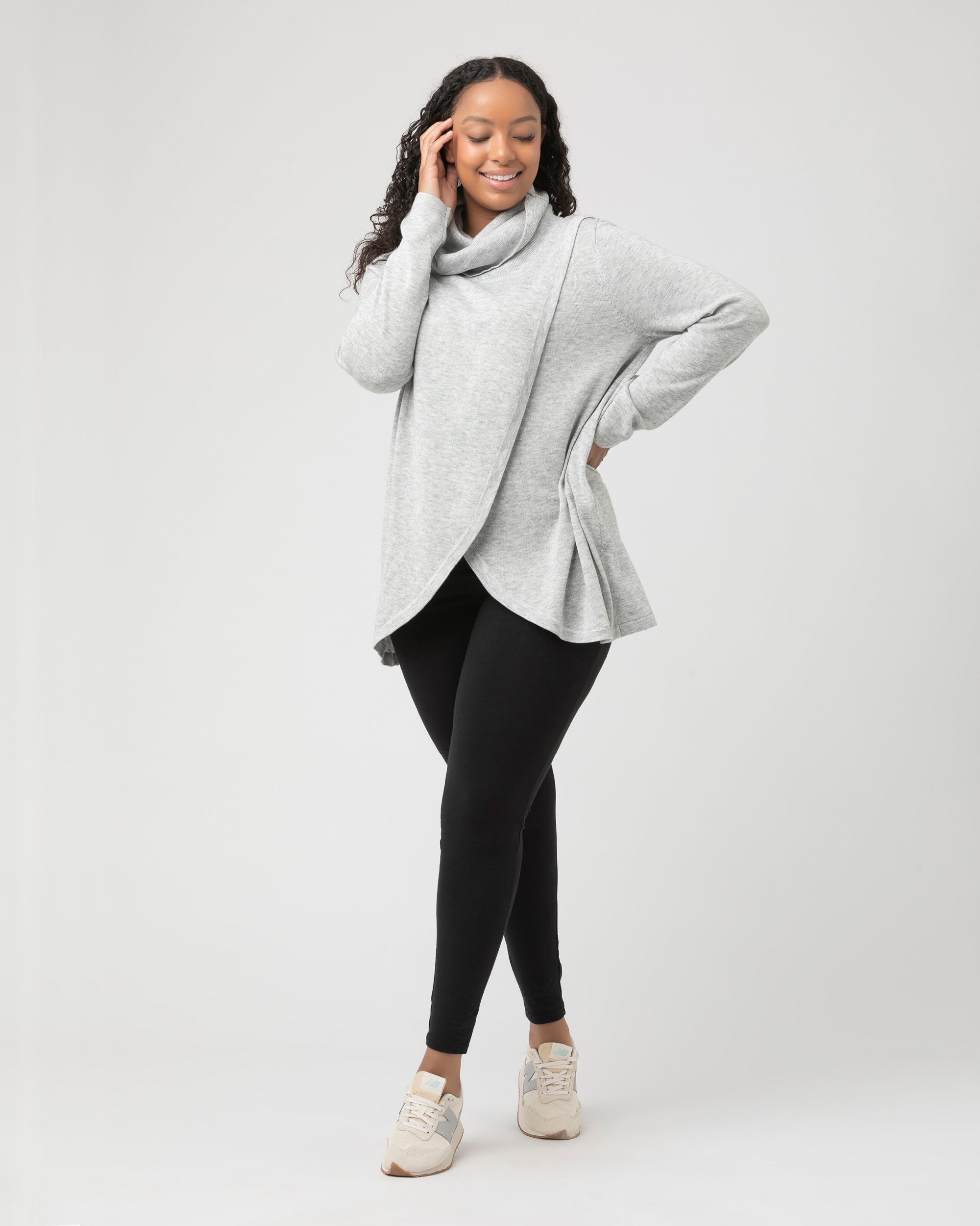 Cowl Neck Nursing Knit  Silver Marle