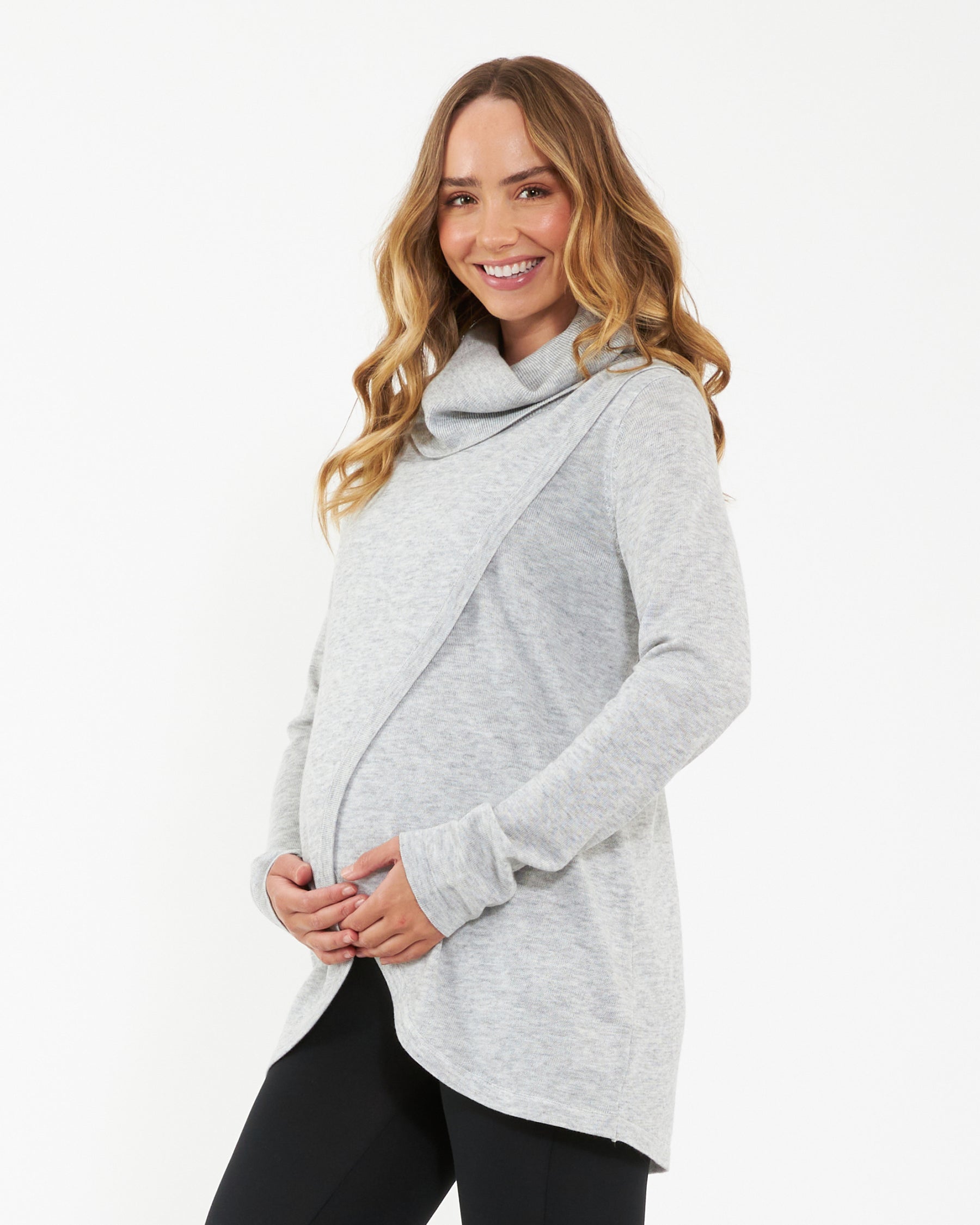 Cowl Neck Nursing Knit  Silver Marle