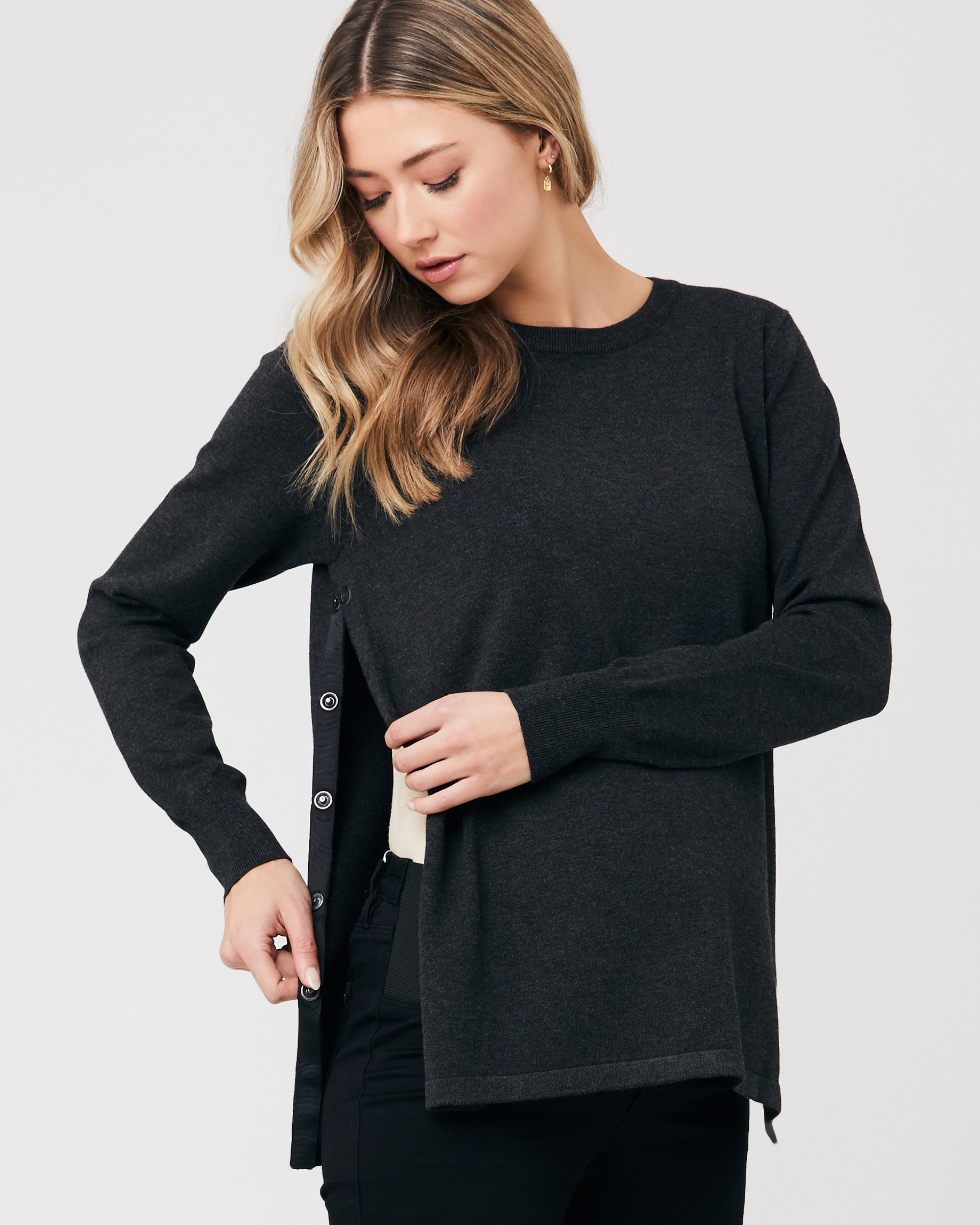 Button Up Nursing Knit Charcoal Marle