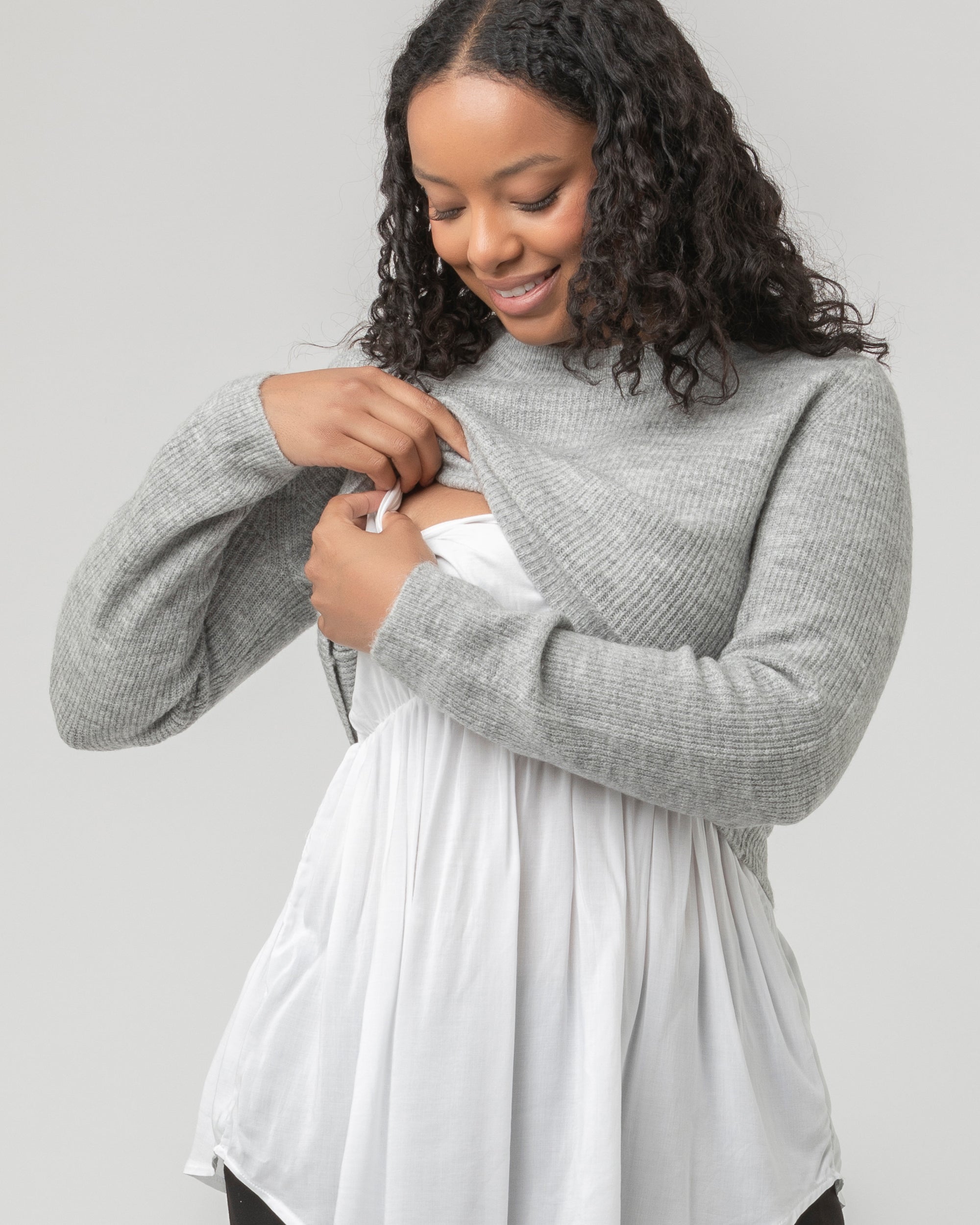 Mandy Detachable Nursing Knit Grey Marle