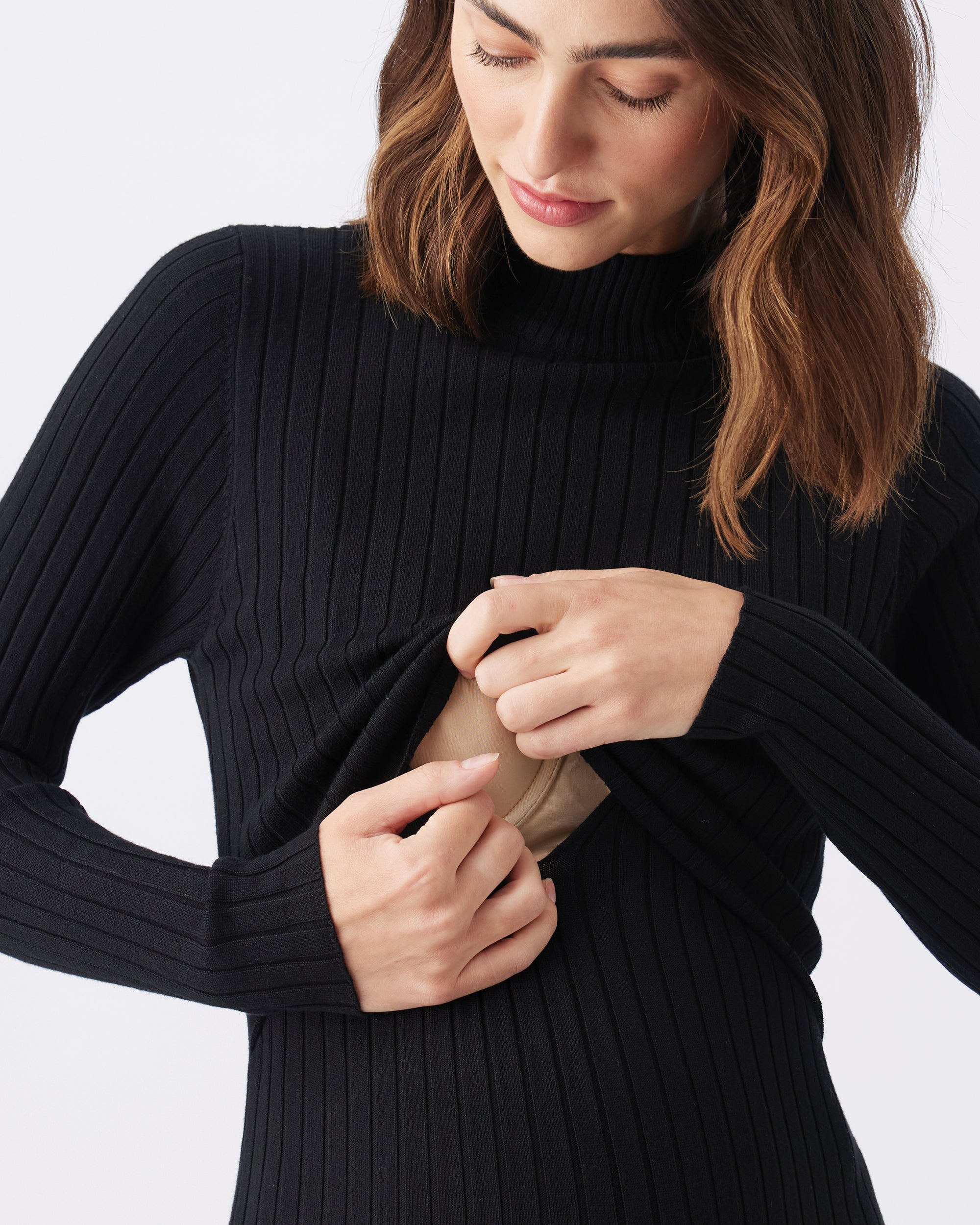 Nella Rib Nursing Knit Dress  Black