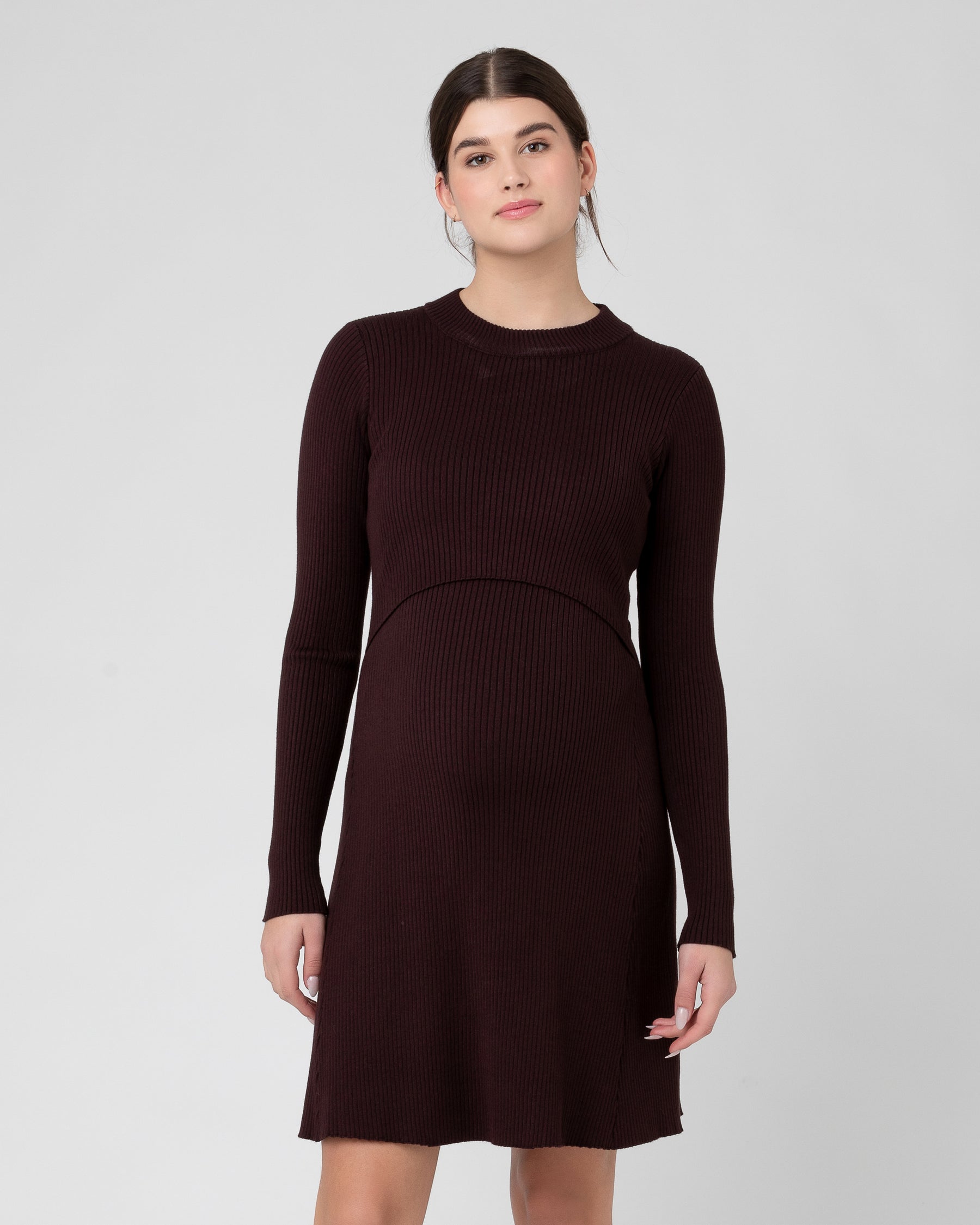 Hailey Rib Knit Nursing Dress Chocolate