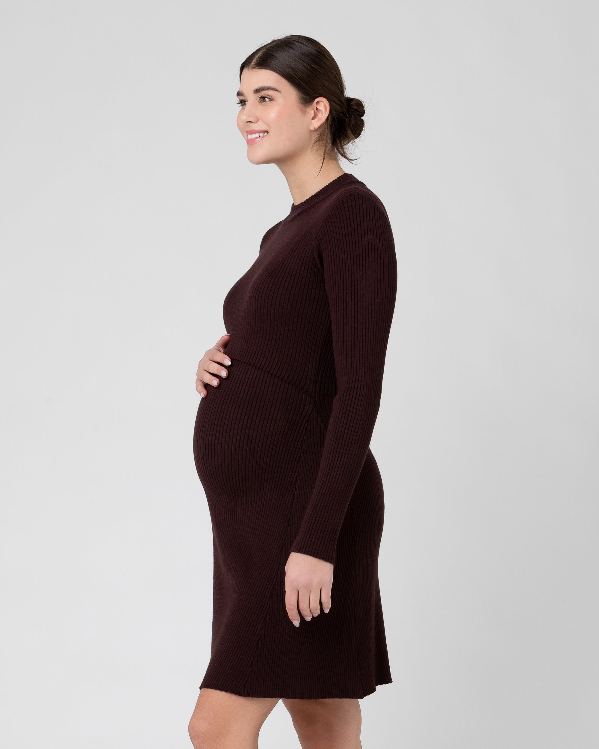 Hailey Rib Knit Nursing Dress Chocolate