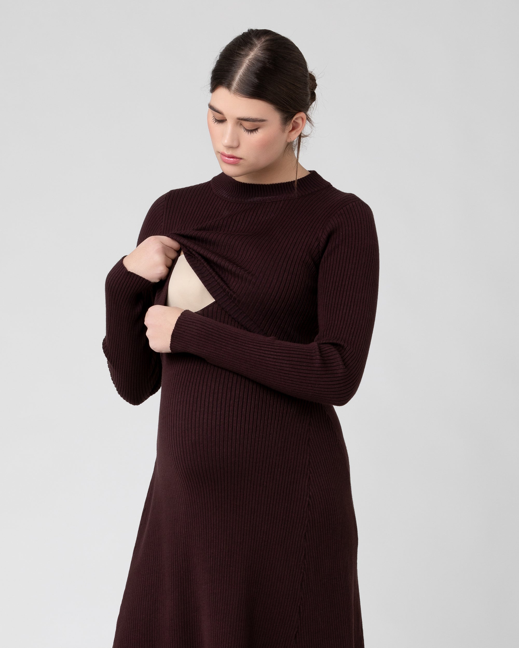 Hailey Rib Knit Nursing Dress Chocolate