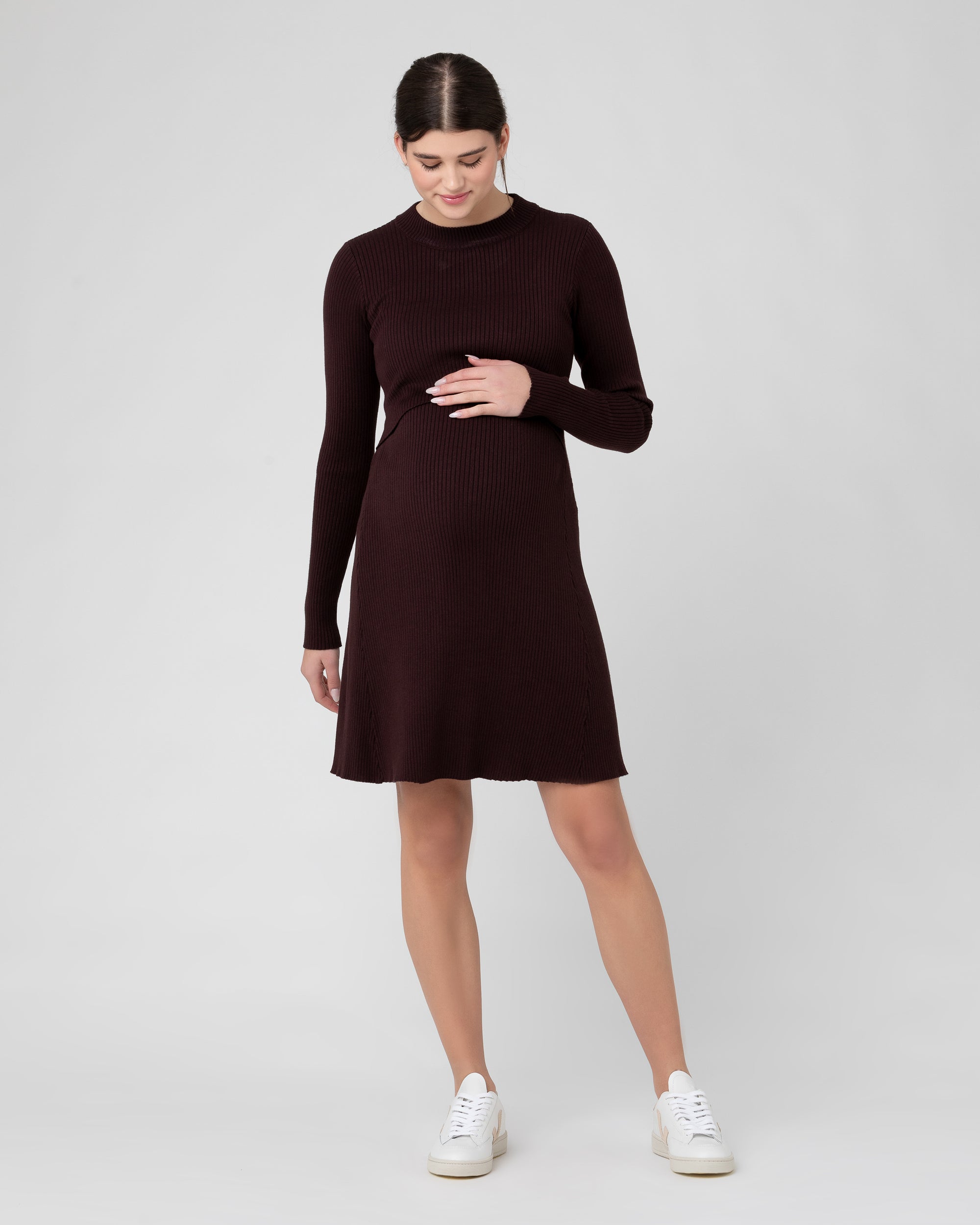 Hailey Rib Knit Nursing Dress Chocolate