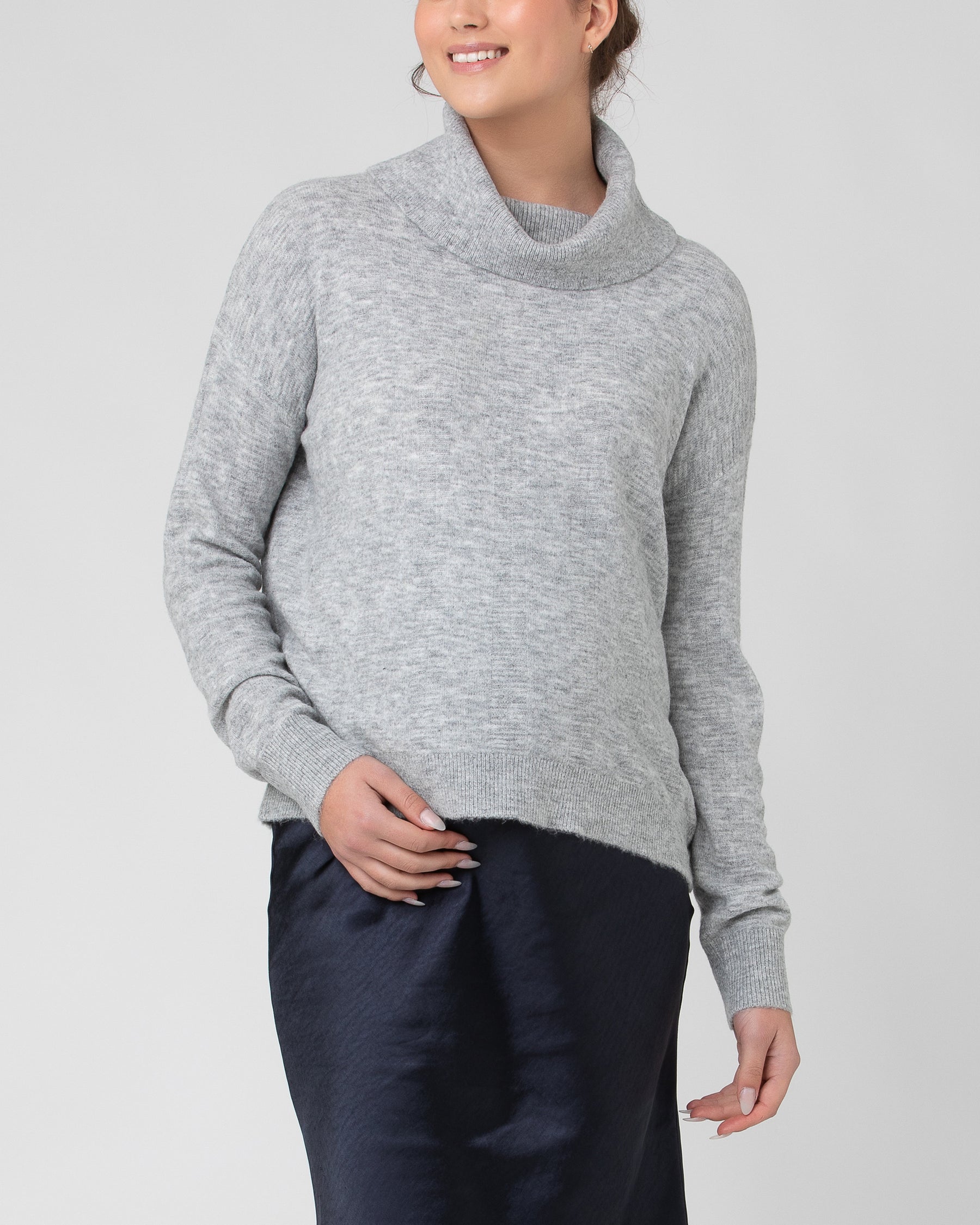 Riley Roll Neck Knit Silver Marle