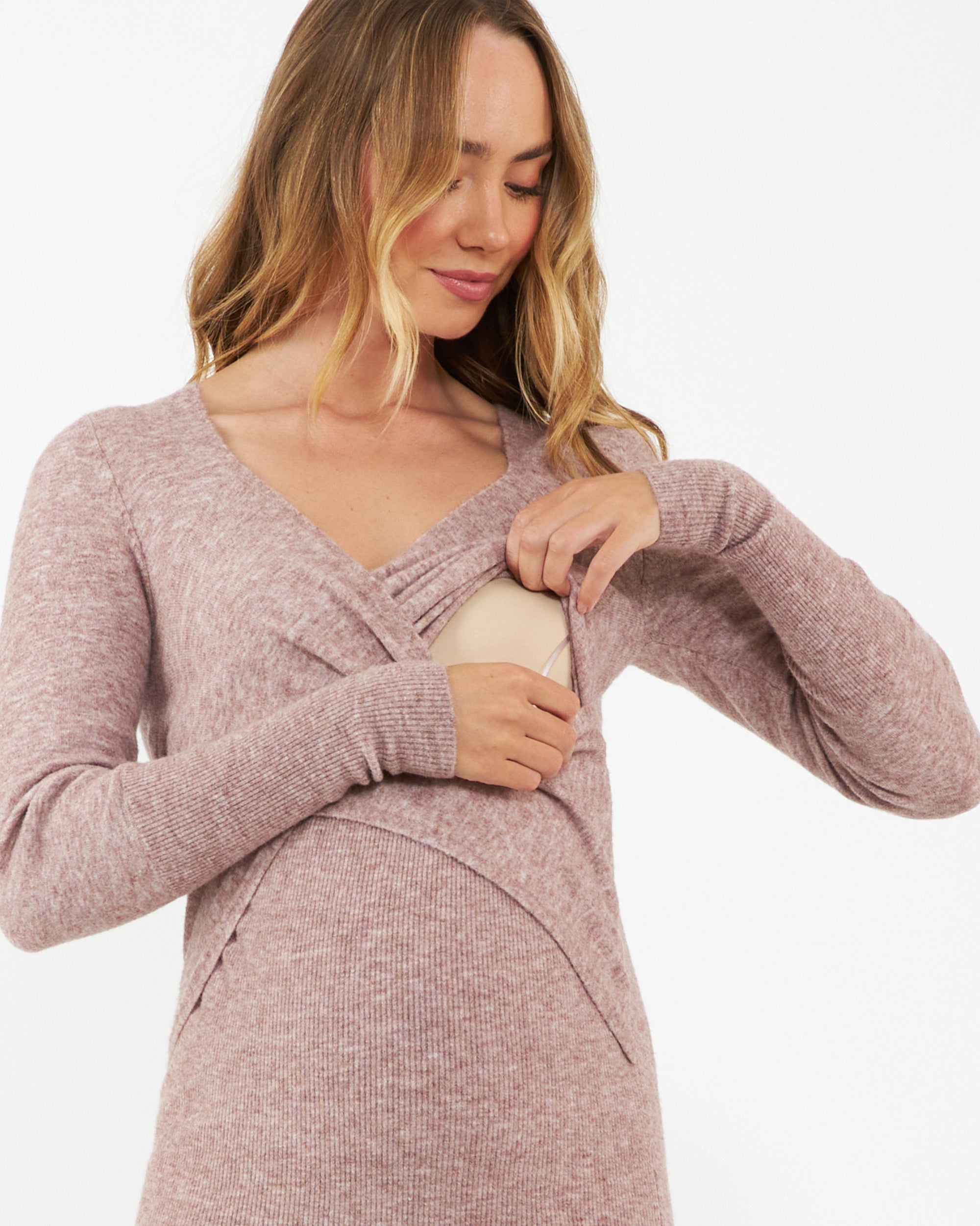 Heidi Nursing Knit Dress Pink Marle