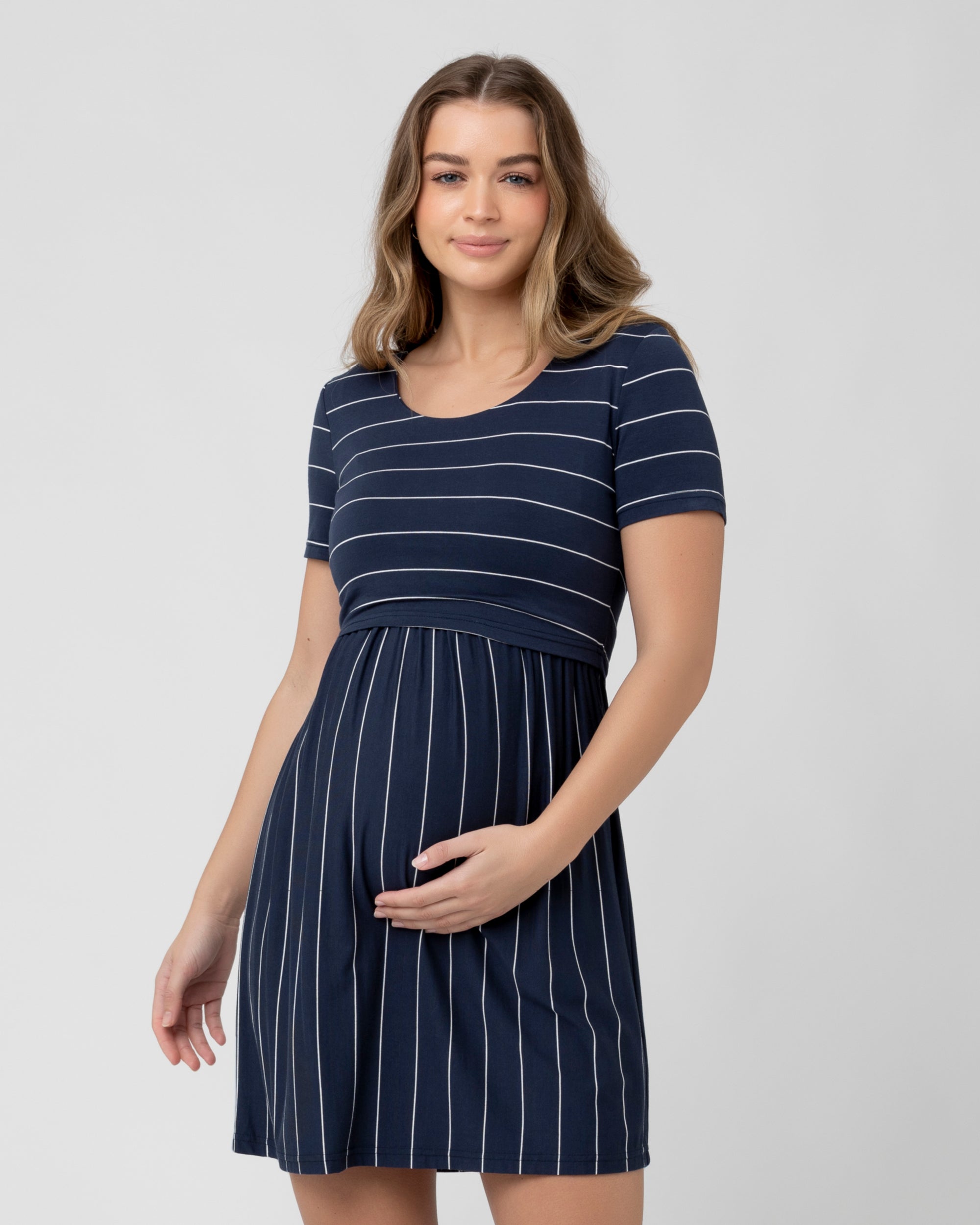 Oversized Nursing & Maternity Collared Top | Blue Pinstripe