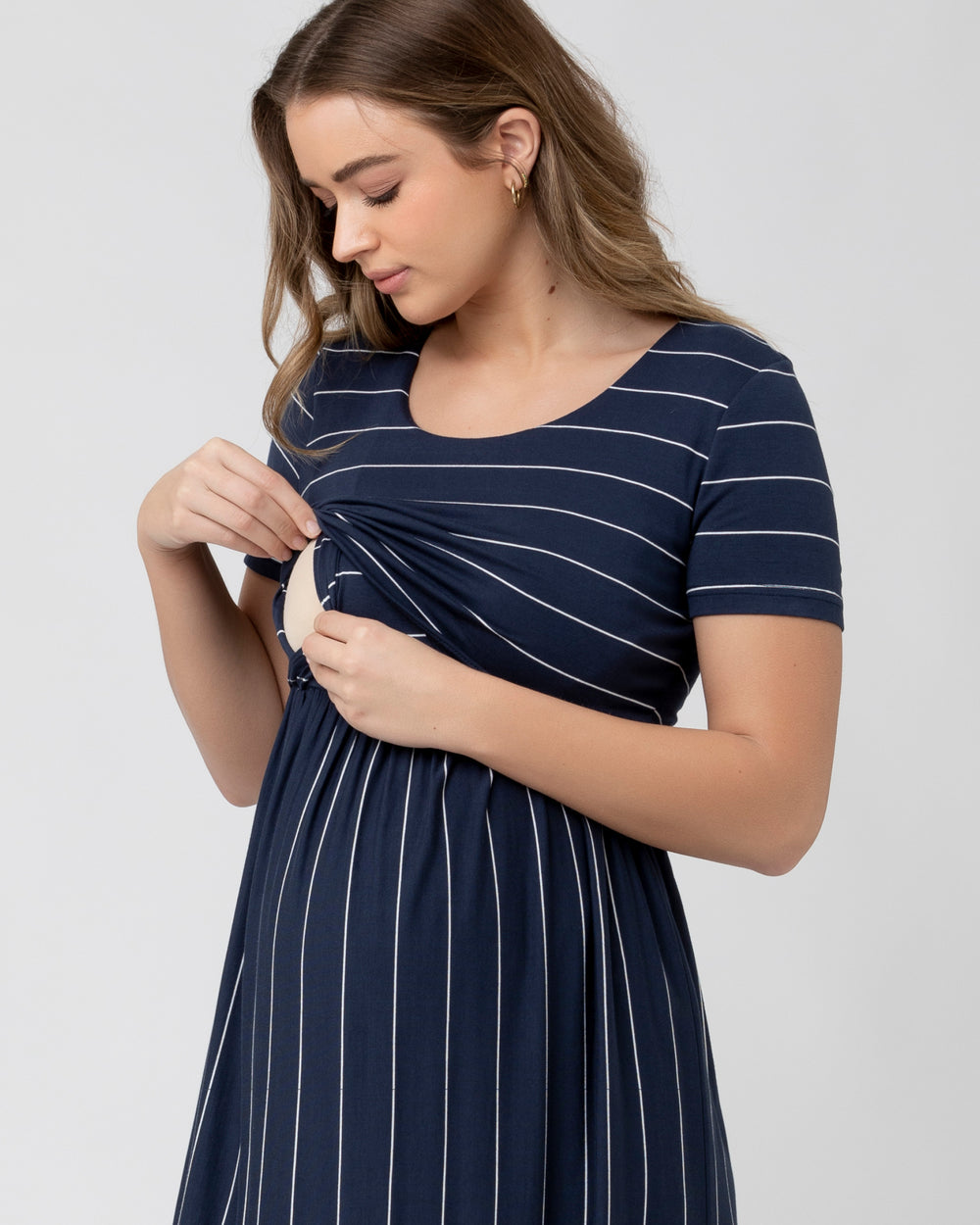 Drop Sleeves Candra Mint Stripe Nursing Dress