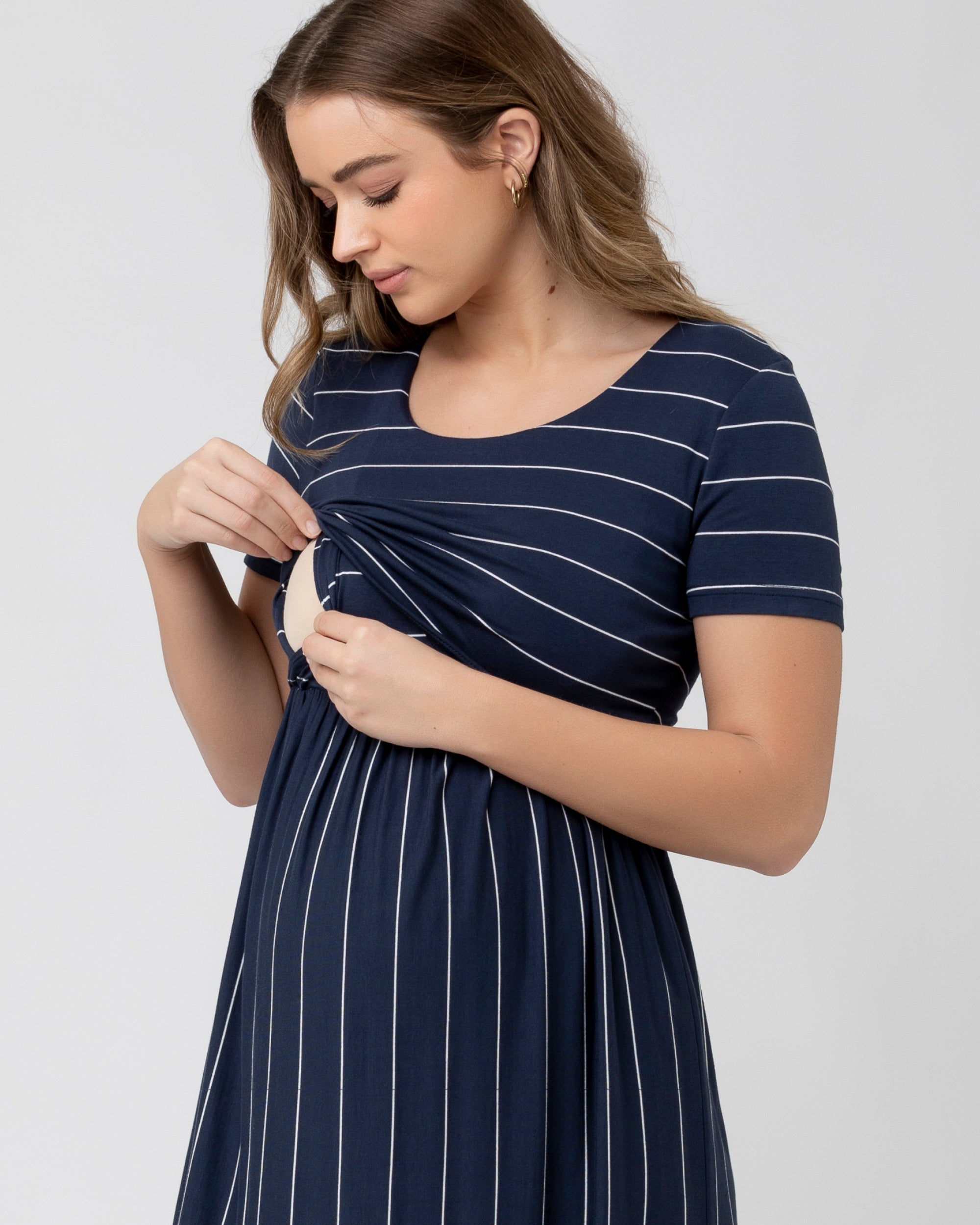 Crop Top Nursing Dress - Indigo / White