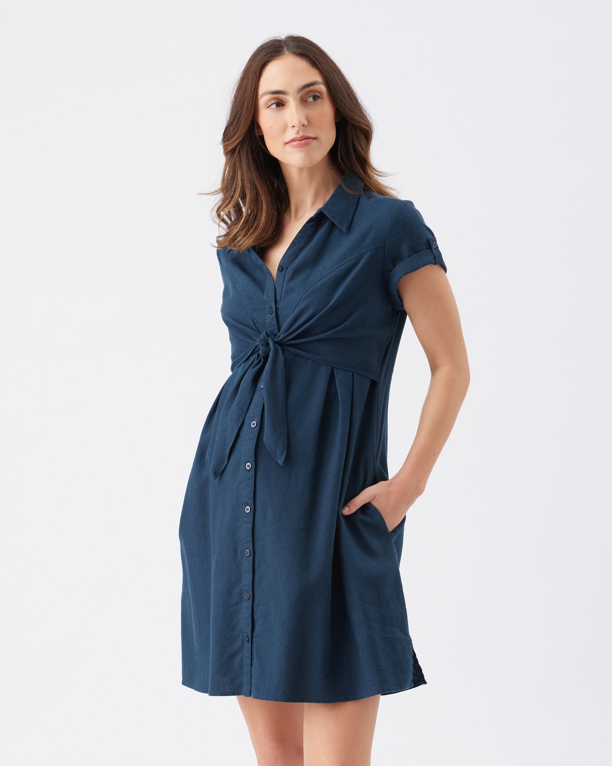Colette Tie Up Linen Dress Biro