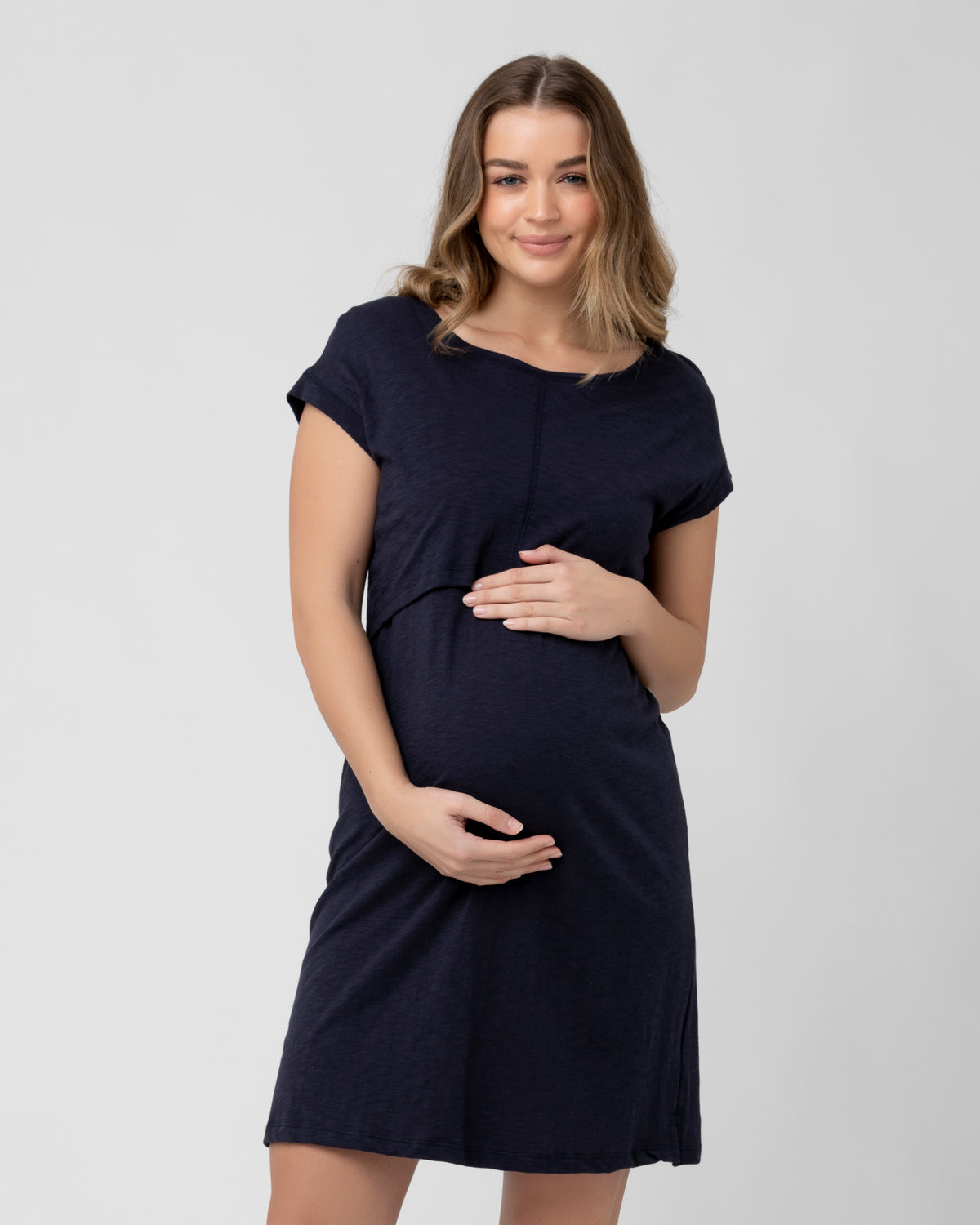 navy blue fitted maternity dress Navy Blue Sleeveless Ribbed Knit Fitted Maternity Dress Medium