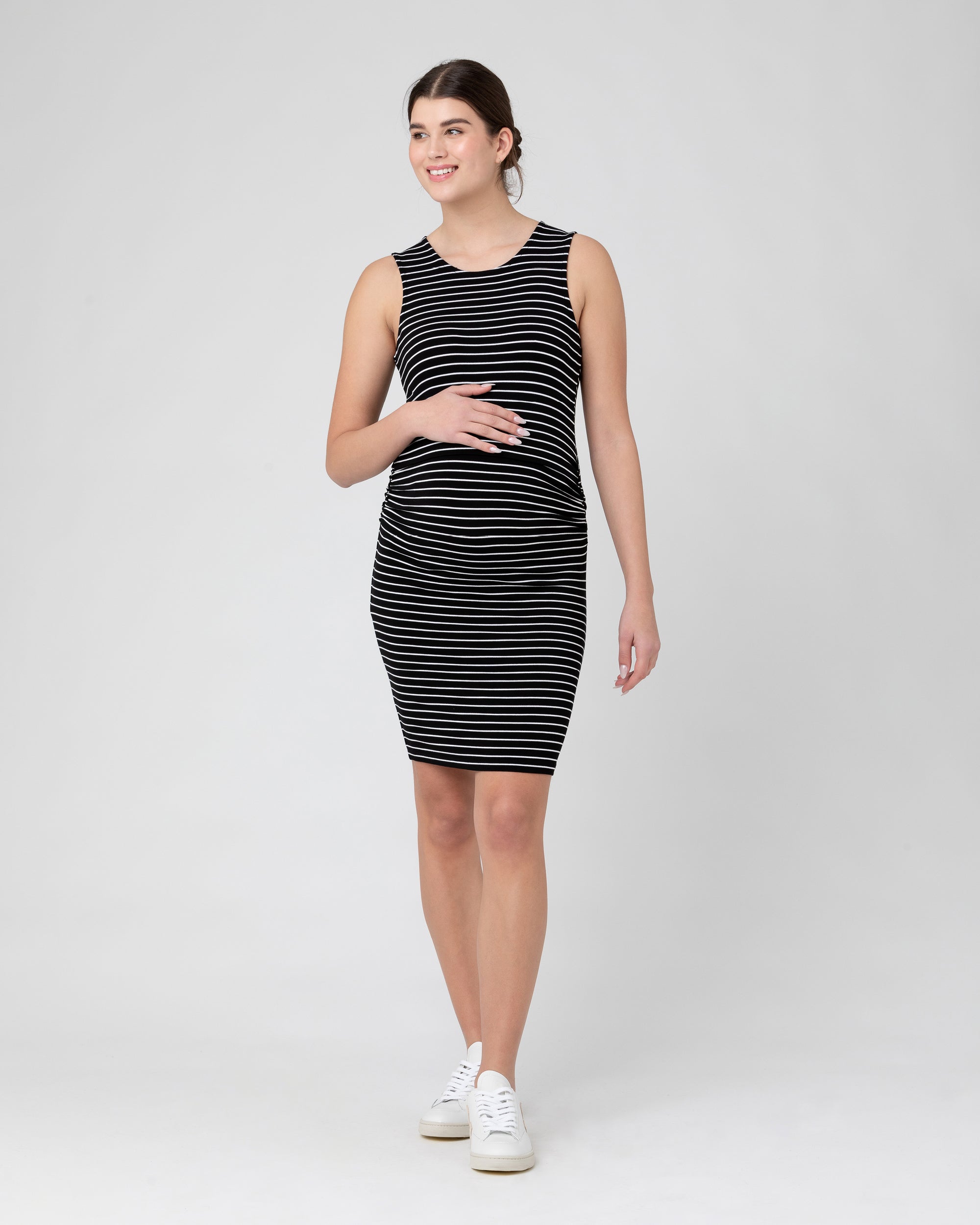 Mia Sleeveless Nursing Dress Black / White