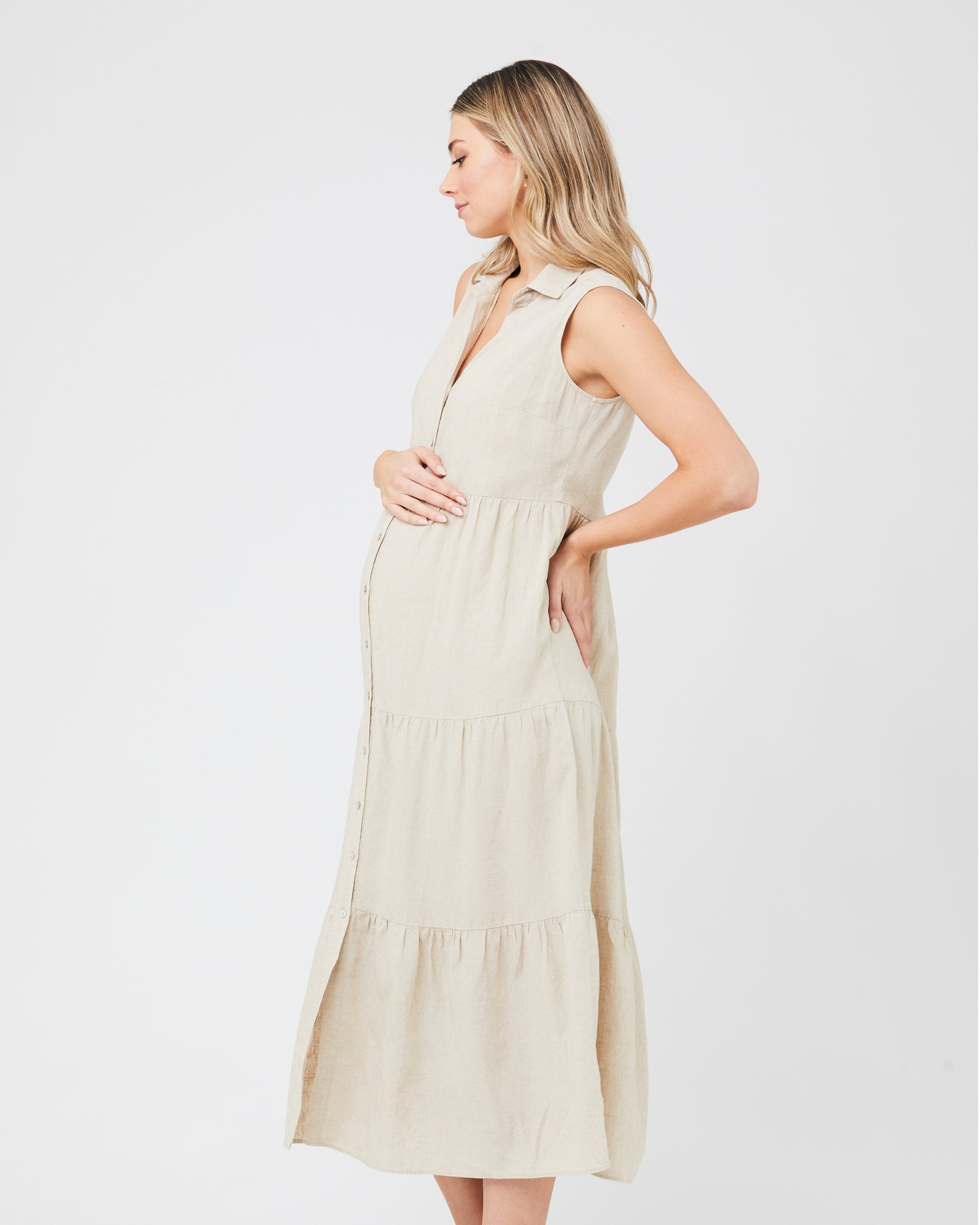 linen maternity dress Tracy Tiered Linen Dress