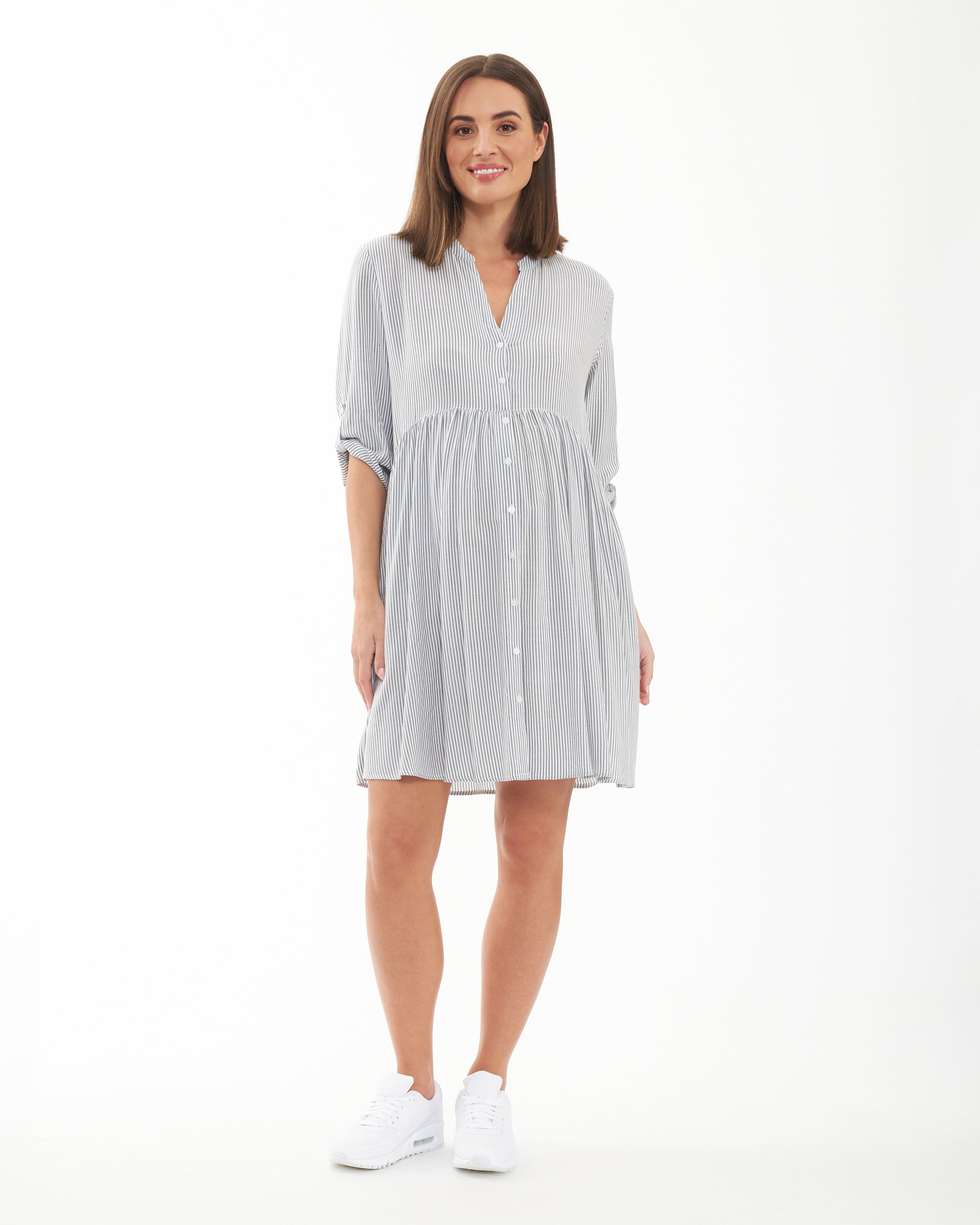 Sam Stripe Dress  Slate / White