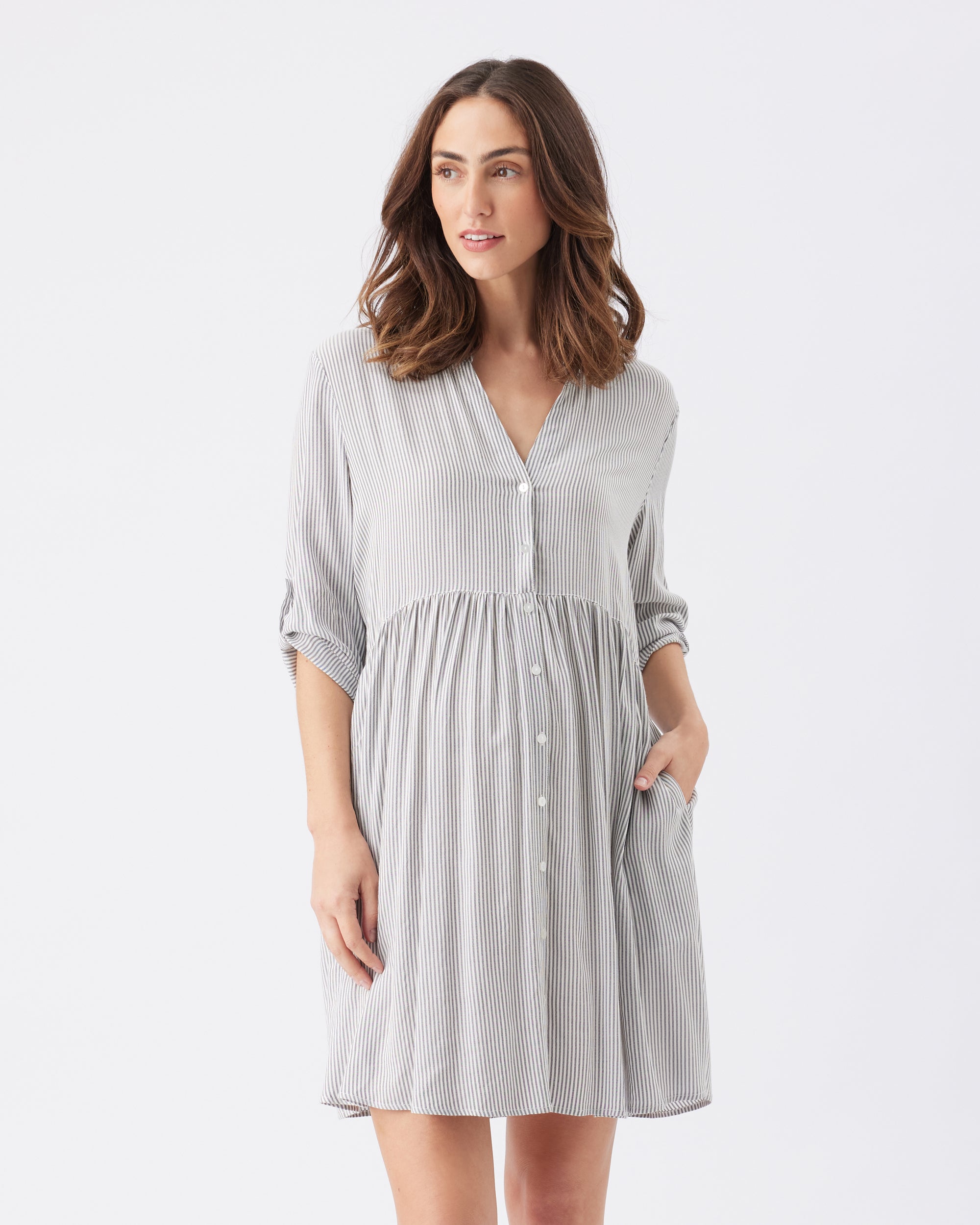 Sam Stripe Dress  Slate / White