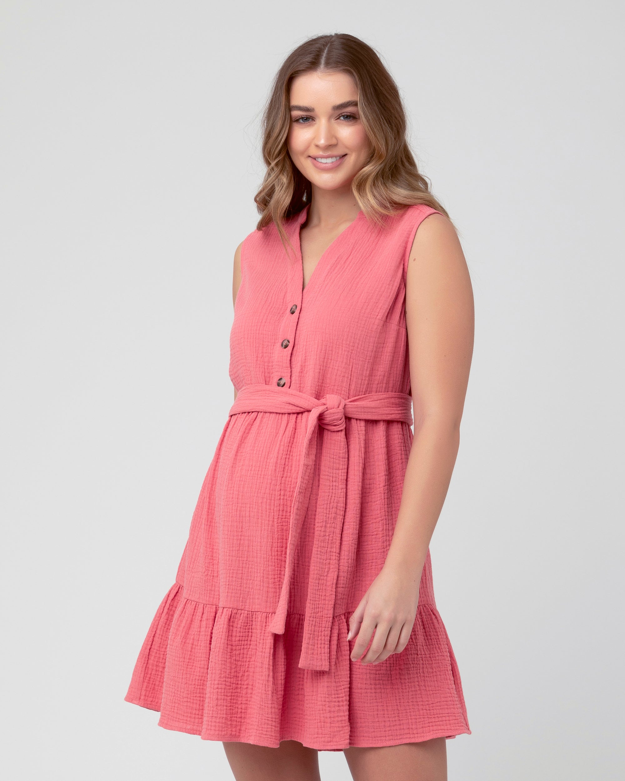 June Sleeveless Tiered Dress  Dusty Coral