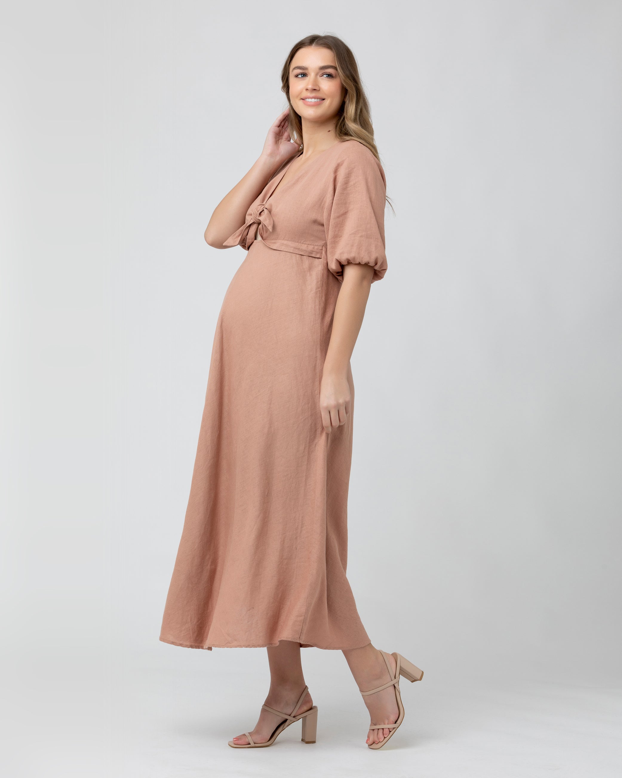 Camille Tie Front Linen Dress Clay