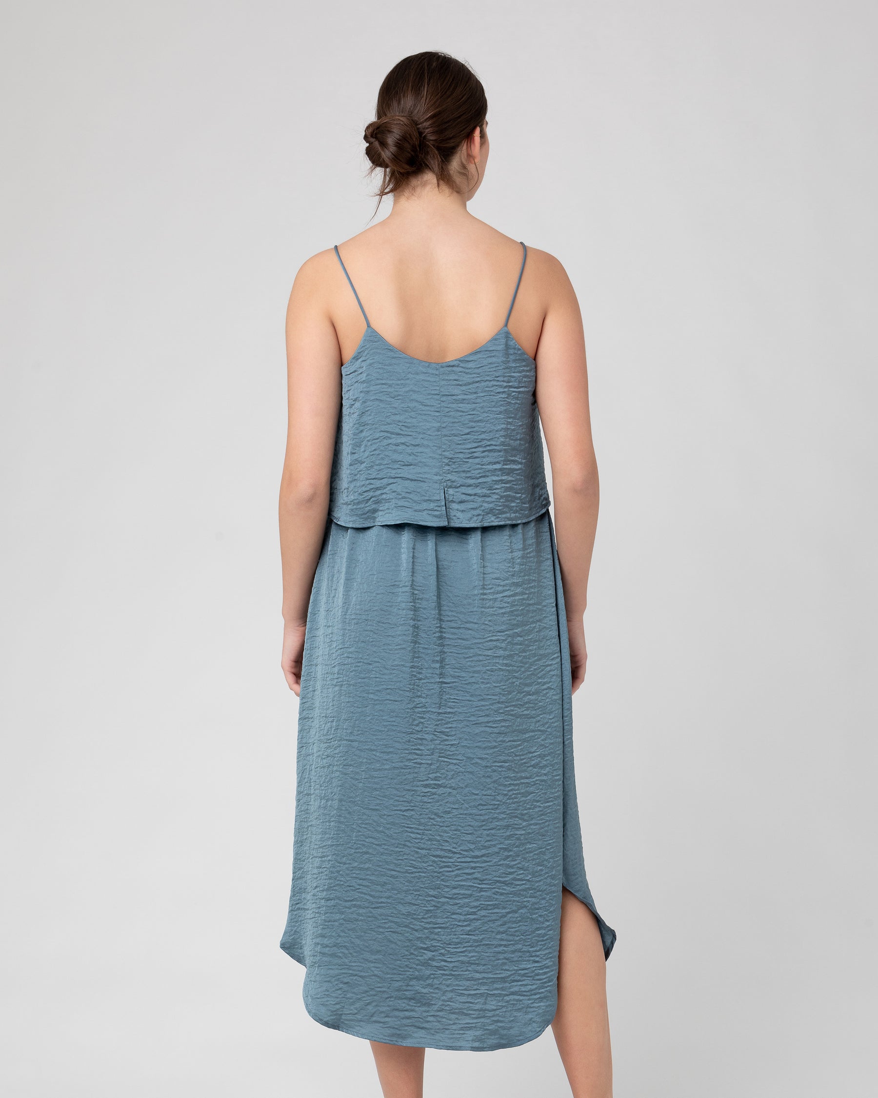 Crushed Satin Nursing Dress  Dusty Blue
