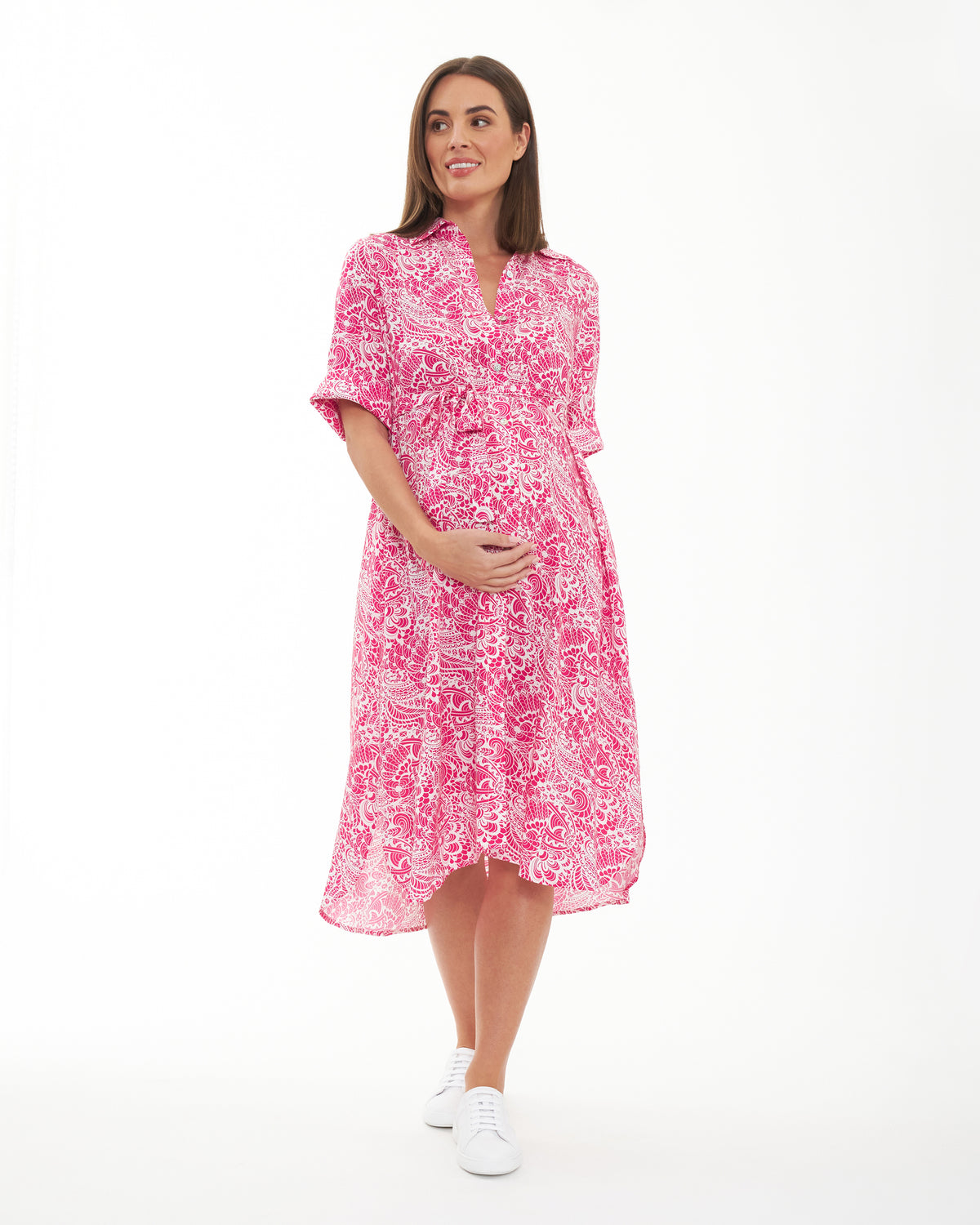 Janis Shirt Dress  Hot Pink / White