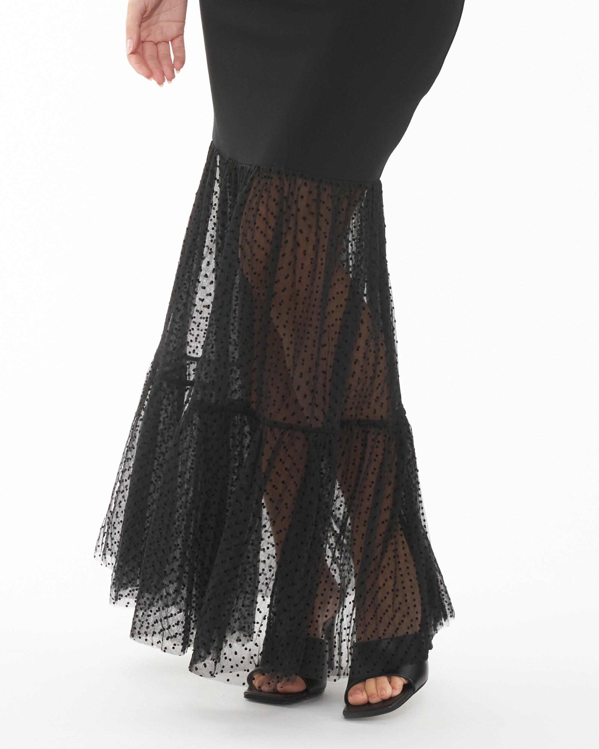 Gwen Mesh Tiered Hem Dress Black