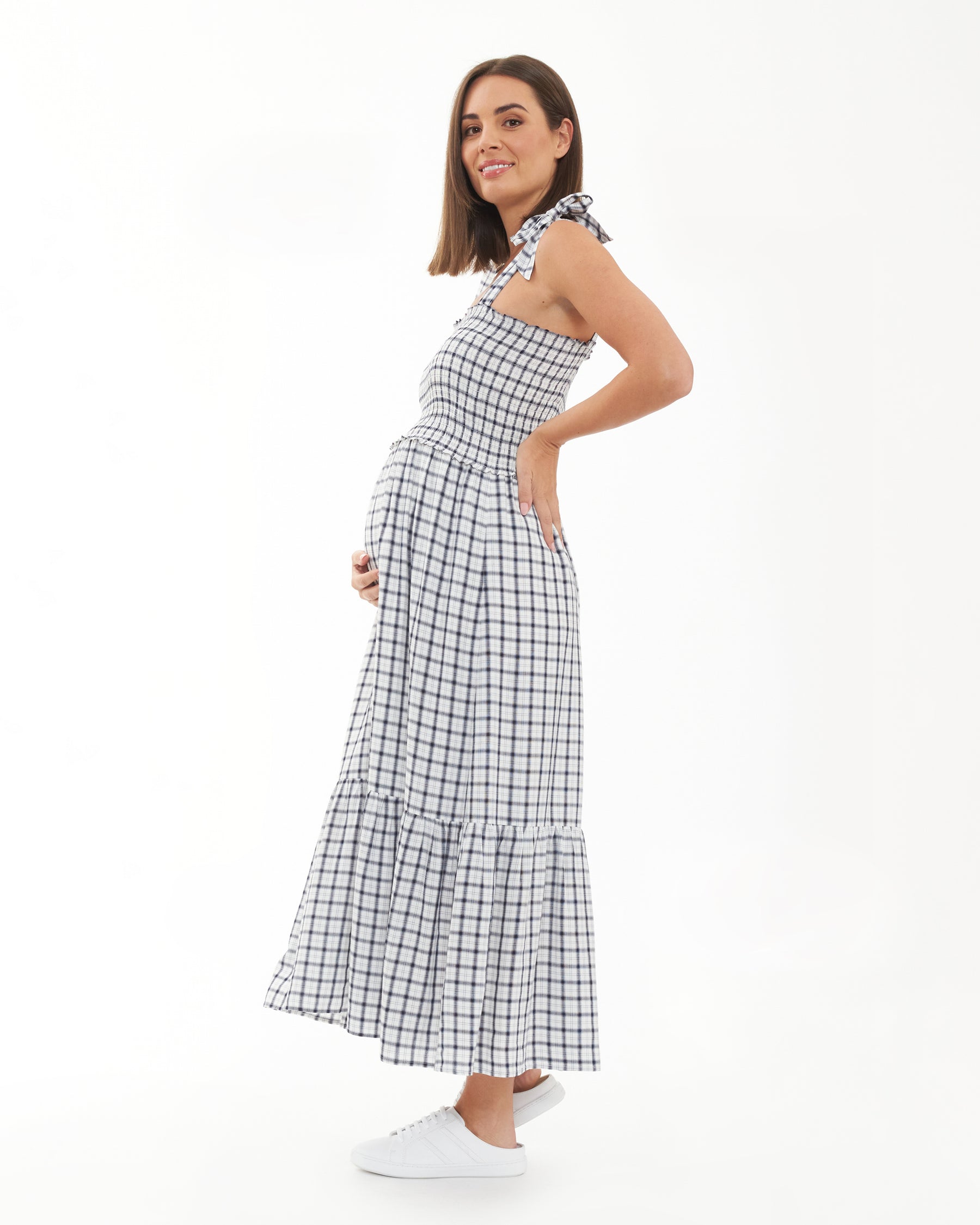 Phoebe Smocked Dress White / Navy