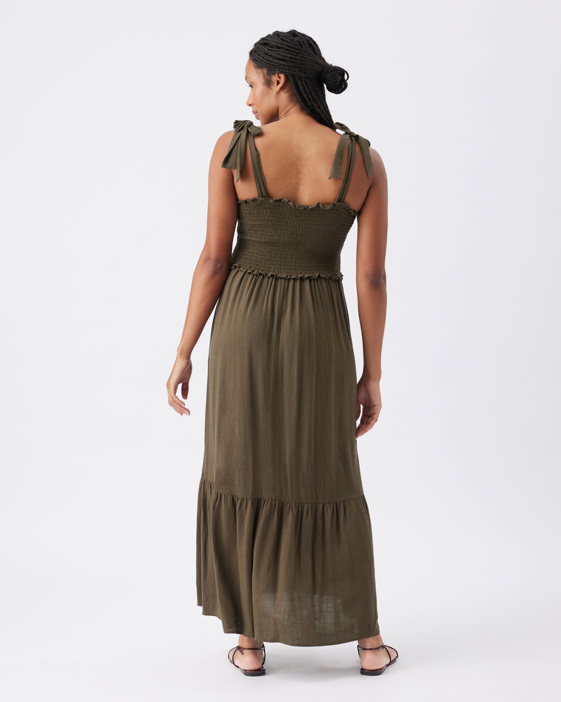 Brandi Shirred Dress  Khaki