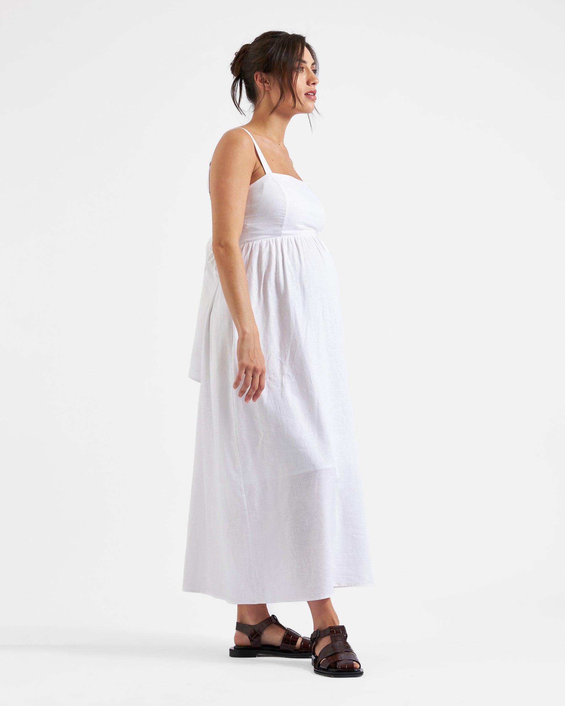 Simone Tie Back Linen Dress  White